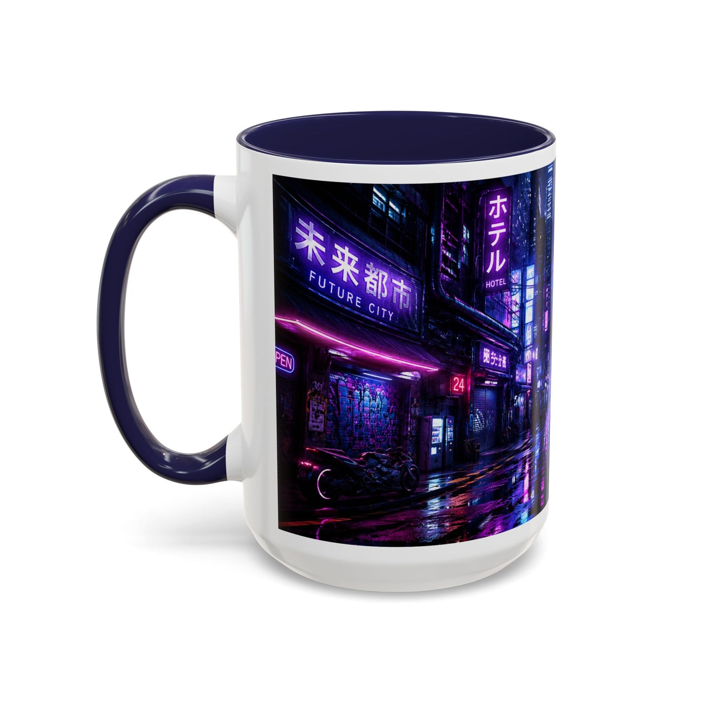 Neon Cityscape Coffee Mug - Cyberpunk Night Street 11/15oz Accent Mug