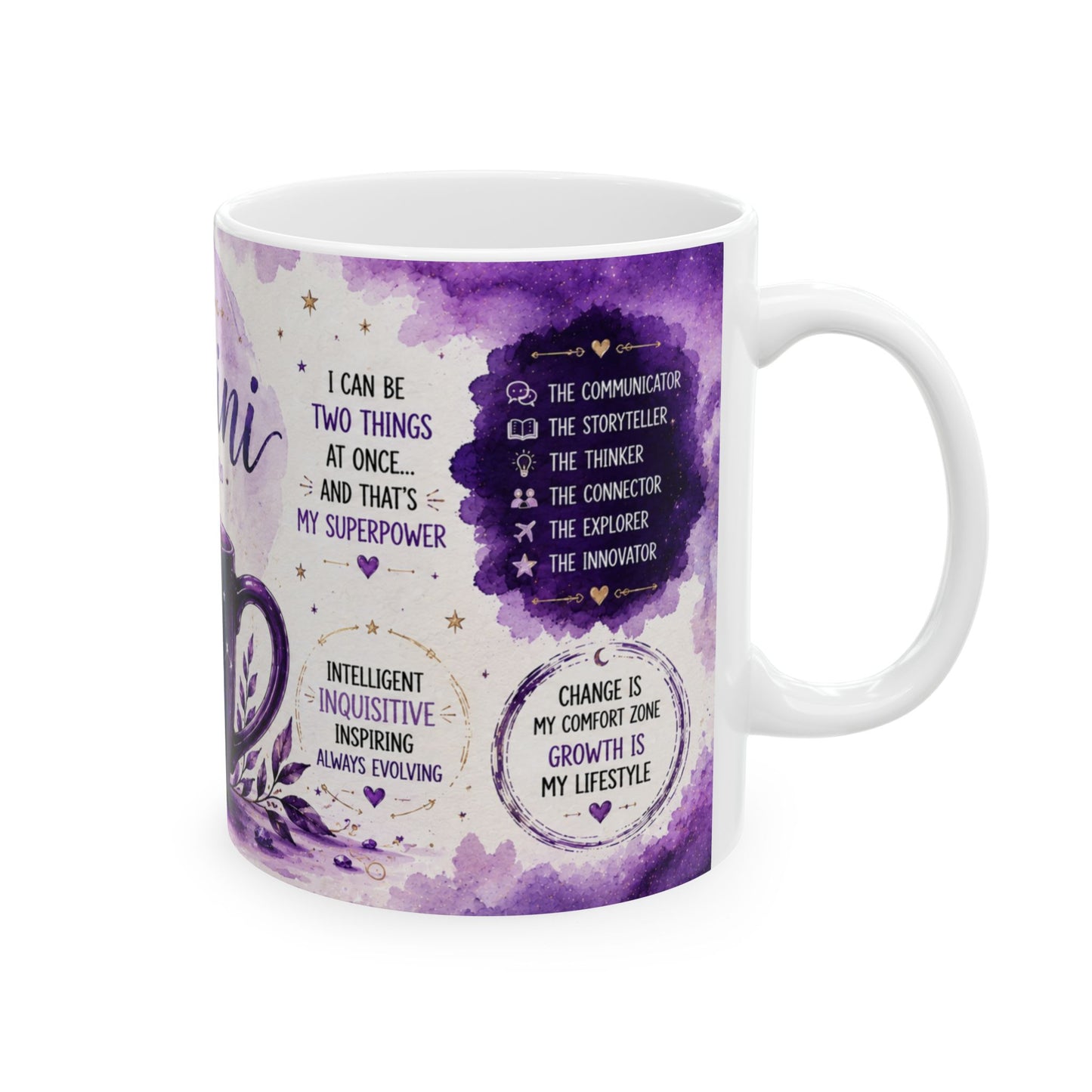 Gemini Zodiac Coffee Mug — Purple Astrology Horoscope Ceramic Mug (May 21–June 20)