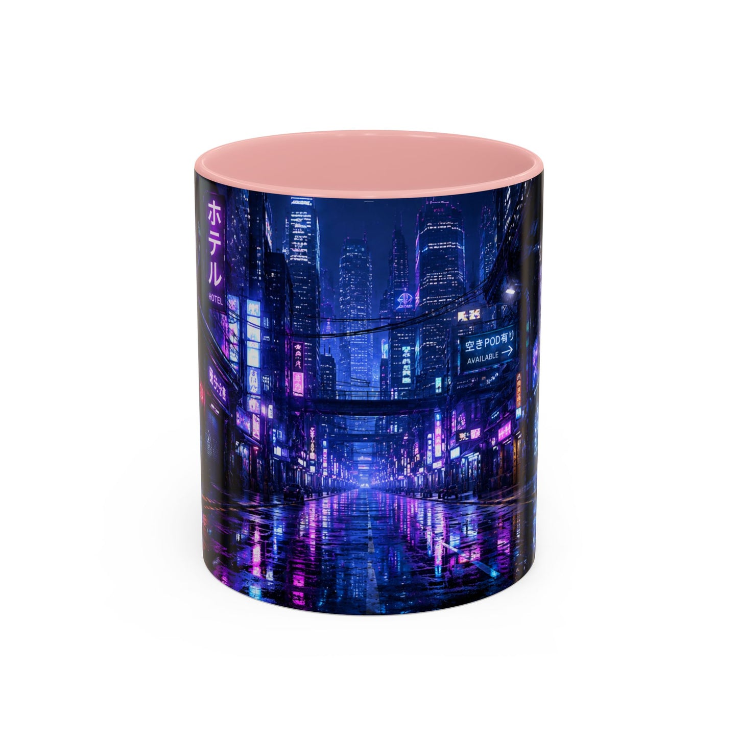 Neon Cityscape Coffee Mug - Cyberpunk Night Street 11/15oz Accent Mug