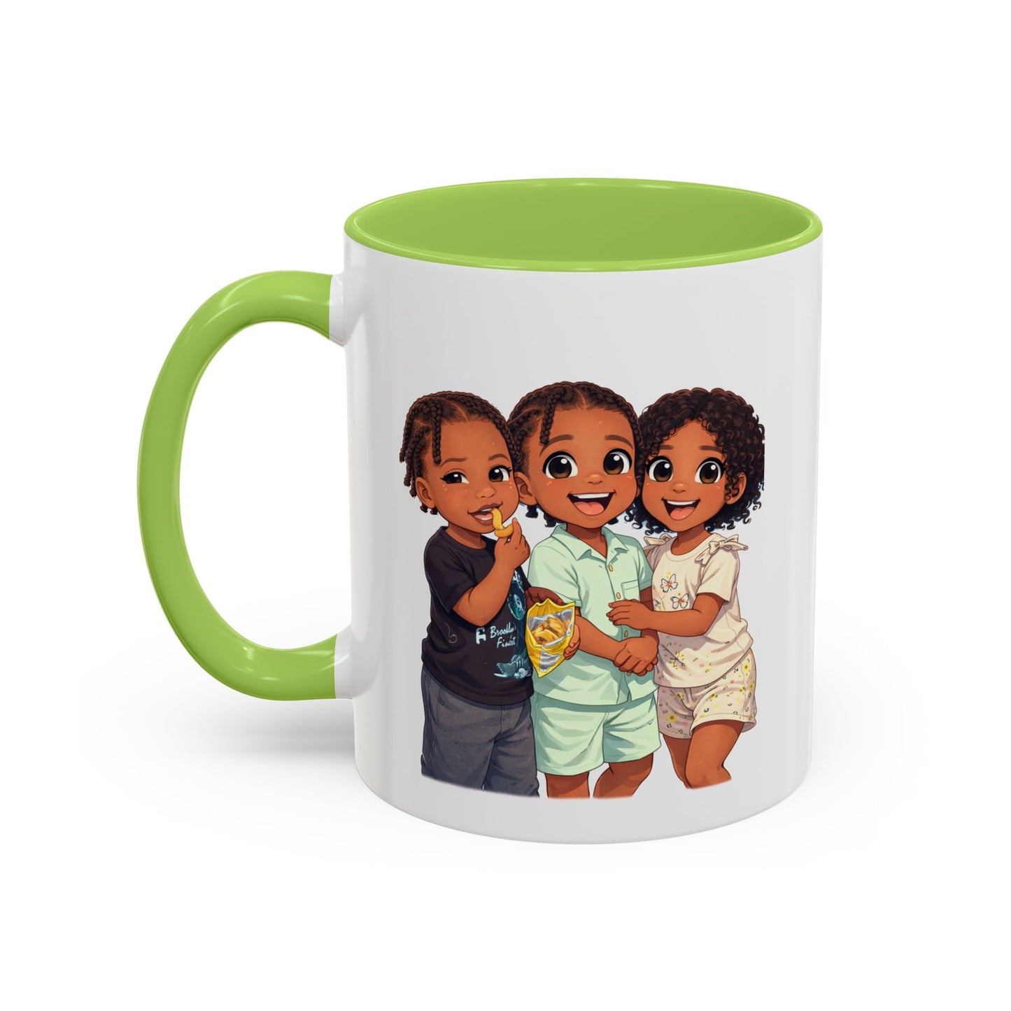 Cute Kids Trio Accent Coffee Mug — Adorable Cartoon Siblings Design (11/15oz)