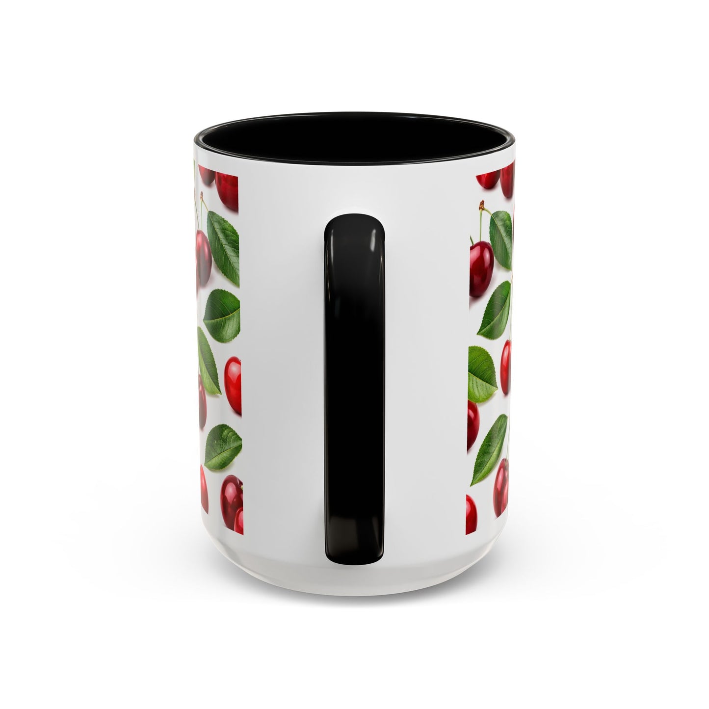 Cherry Pattern Accent Coffee Mug — Retro Red Cherry Ceramic Cup (11/15 oz)