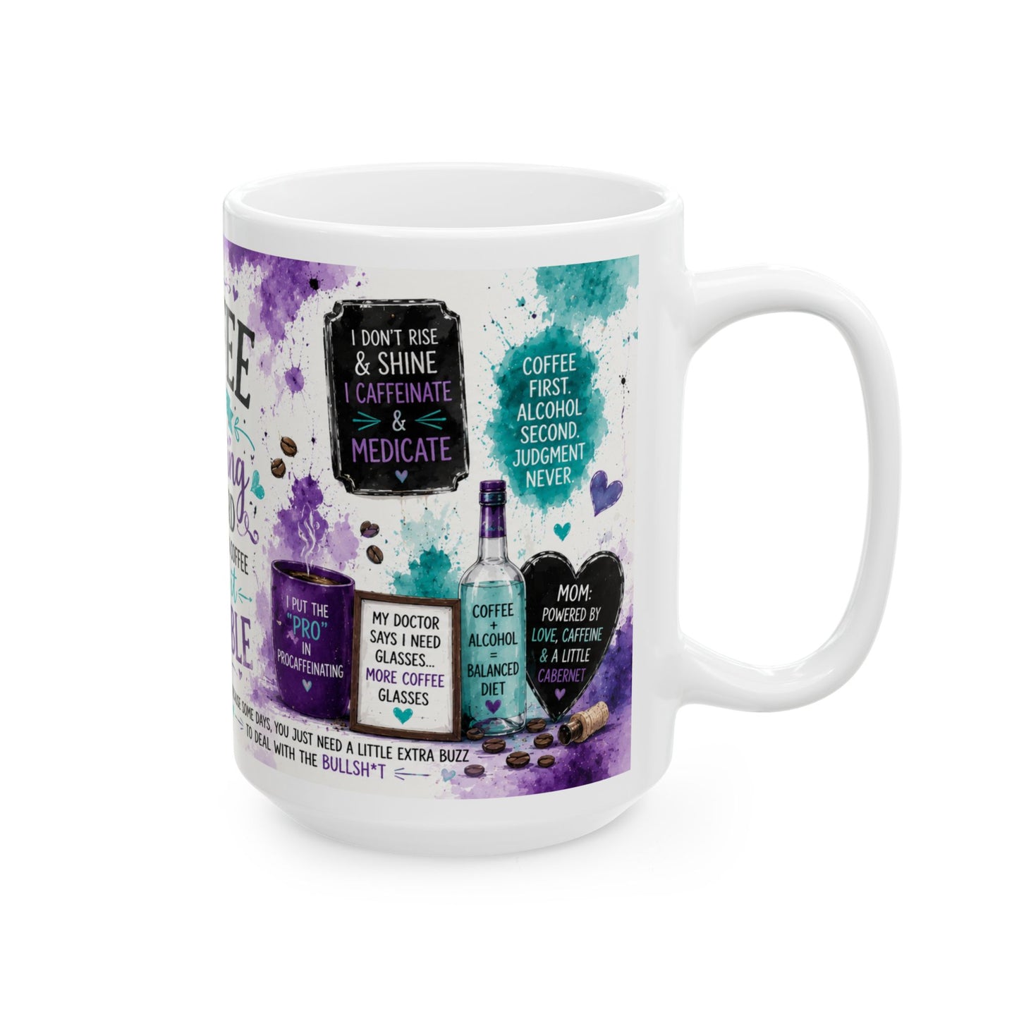 Coffee Mug — “Because Adulting Is Hard” Funny Alcohol-in-Coffee Ceramic Mug (11oz & 15oz)