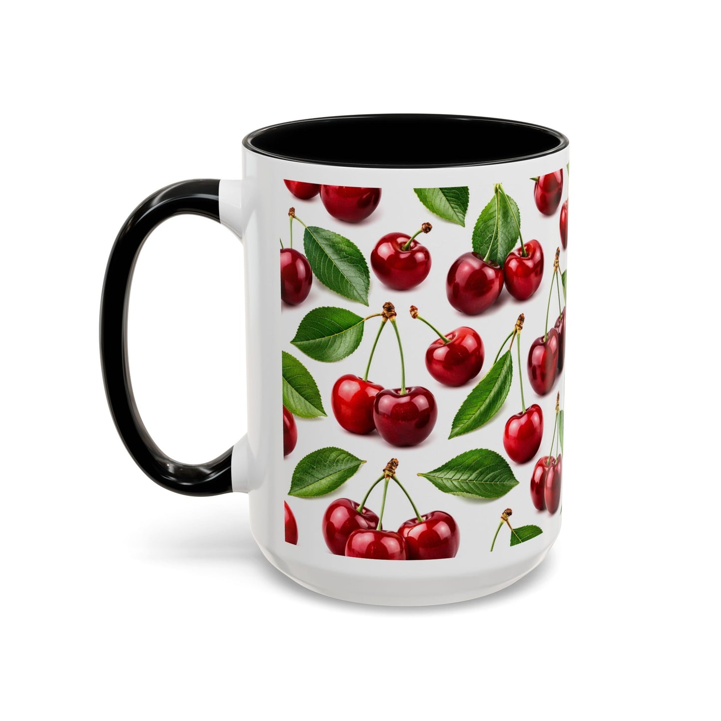 Cherry Pattern Accent Coffee Mug — Retro Red Cherry Ceramic Cup (11/15 oz)