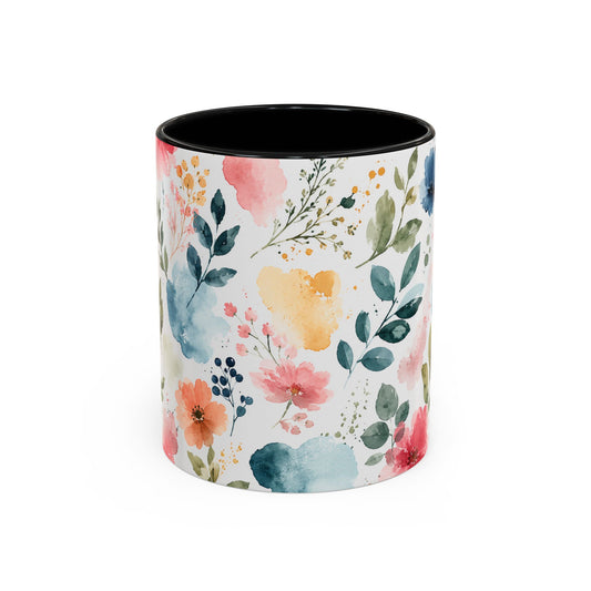Watercolor Floral Accent Coffee Mug - 11/15oz