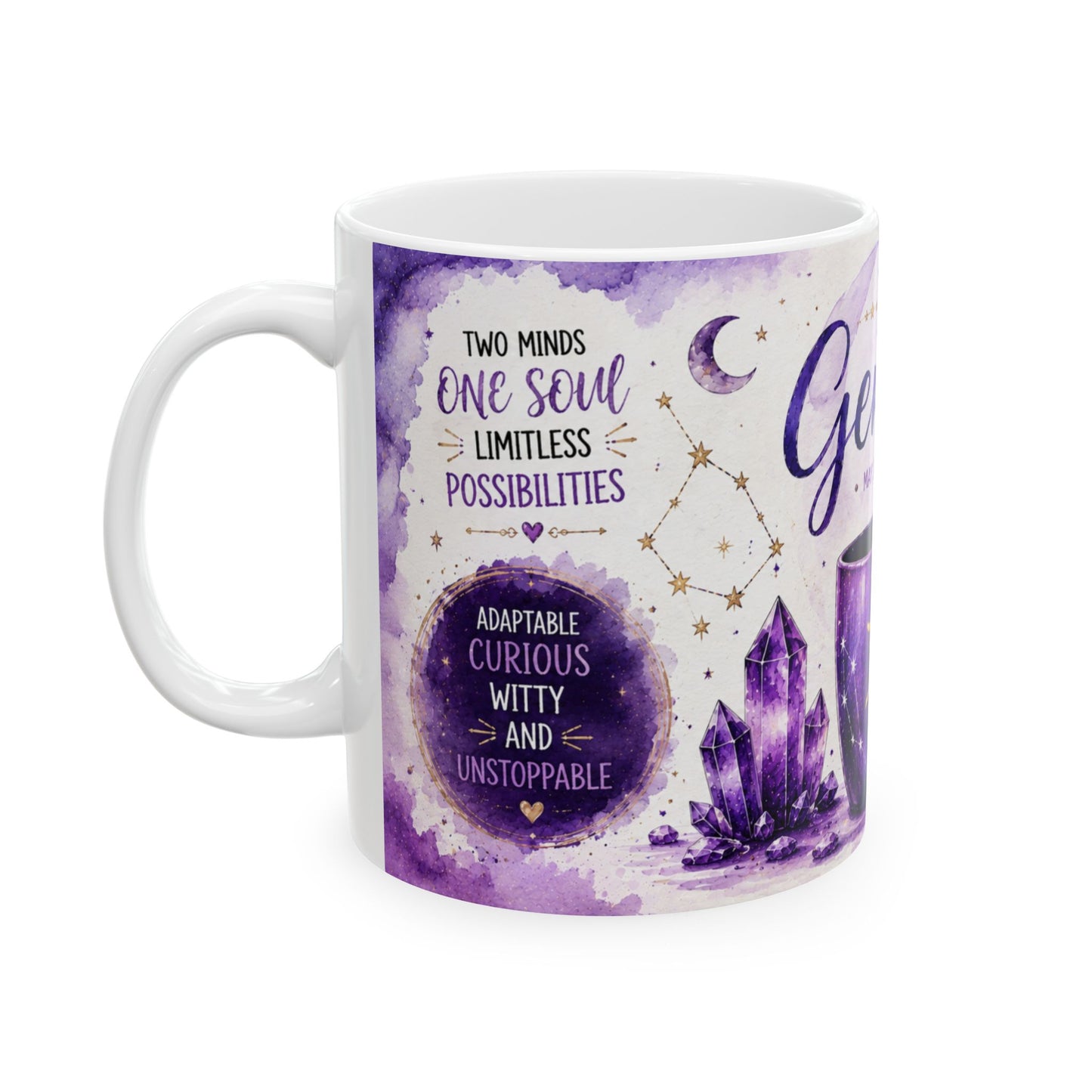Gemini Zodiac Coffee Mug — Purple Astrology Horoscope Ceramic Mug (May 21–June 20)