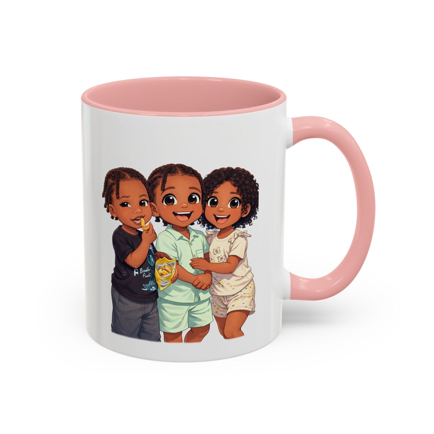 Cute Kids Trio Accent Coffee Mug — Adorable Cartoon Siblings Design (11/15oz)