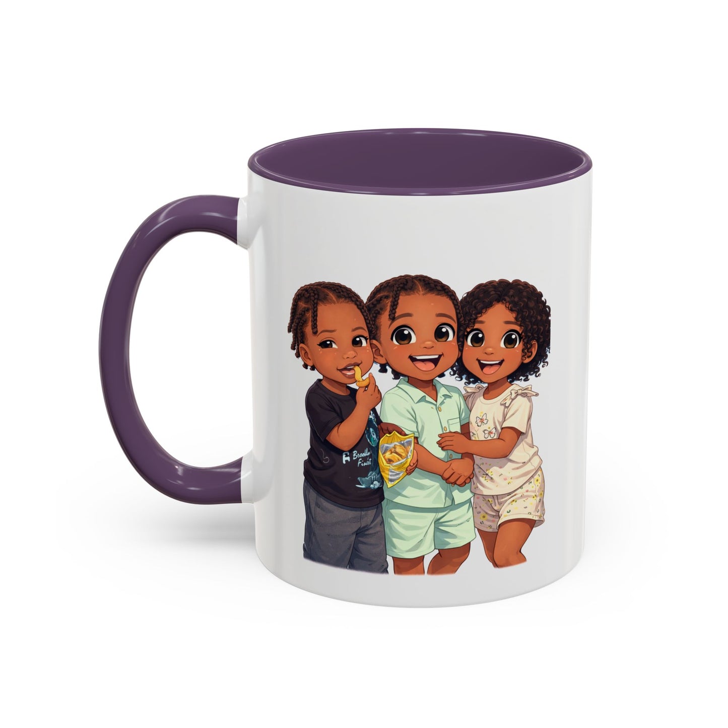 Cute Kids Trio Accent Coffee Mug — Adorable Cartoon Siblings Design (11/15oz)