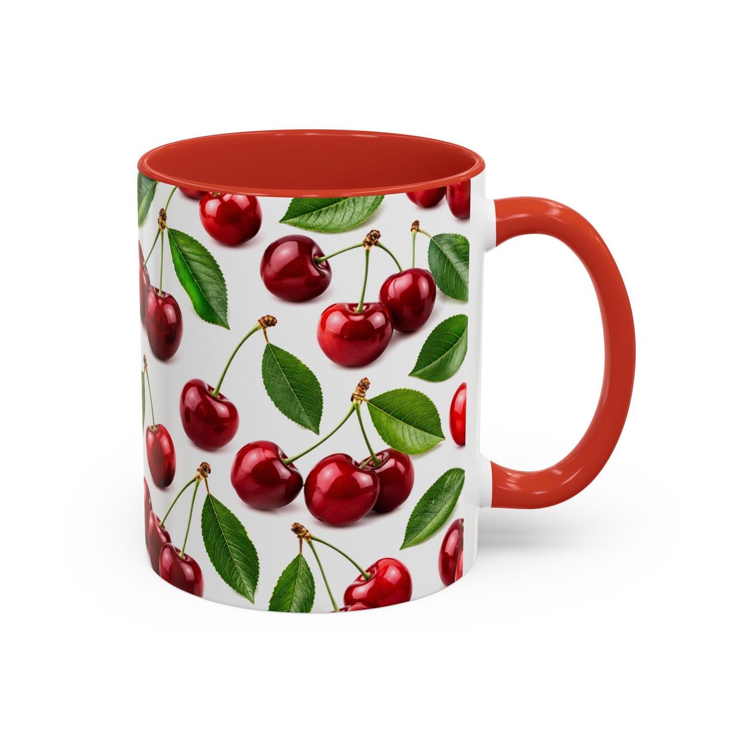 Cherry Pattern Accent Coffee Mug — Retro Red Cherry Ceramic Cup (11/15 oz)