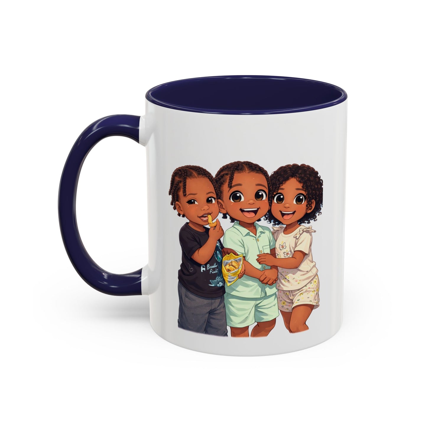 Cute Kids Trio Accent Coffee Mug — Adorable Cartoon Siblings Design (11/15oz)