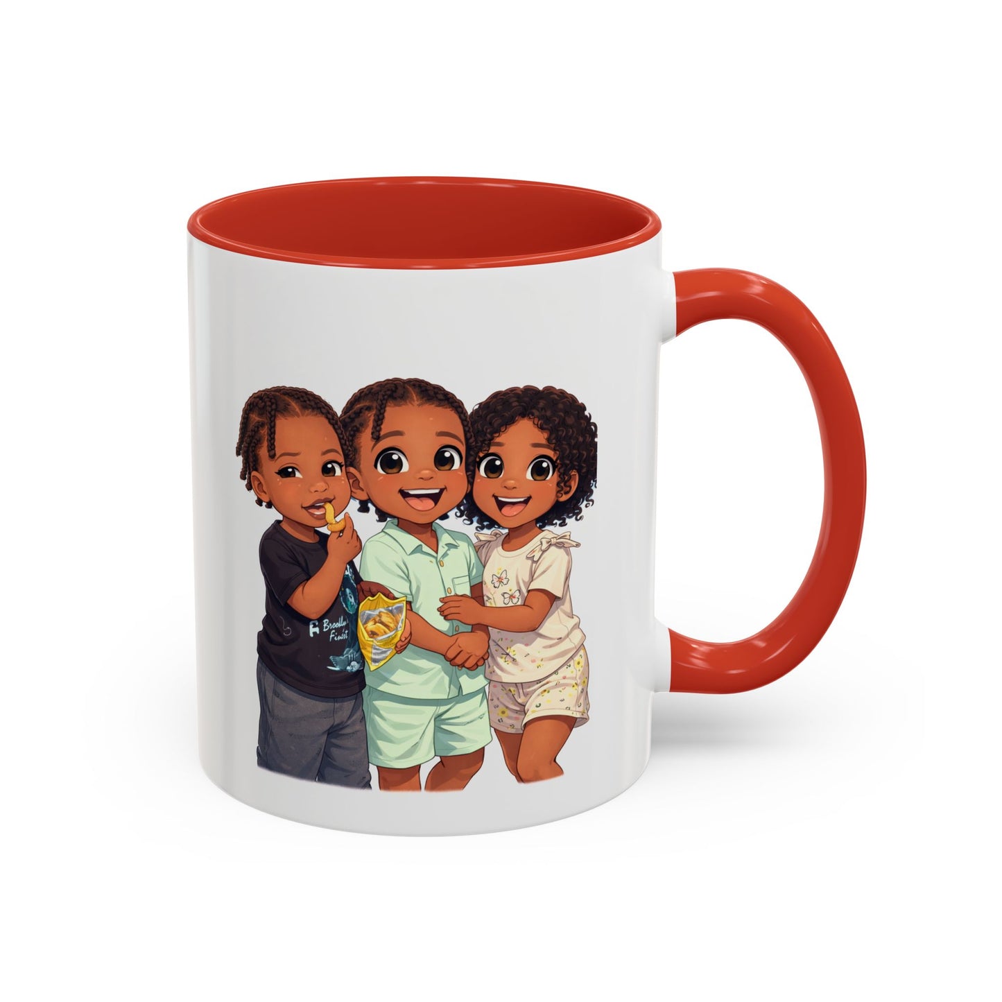 Cute Kids Trio Accent Coffee Mug — Adorable Cartoon Siblings Design (11/15oz)