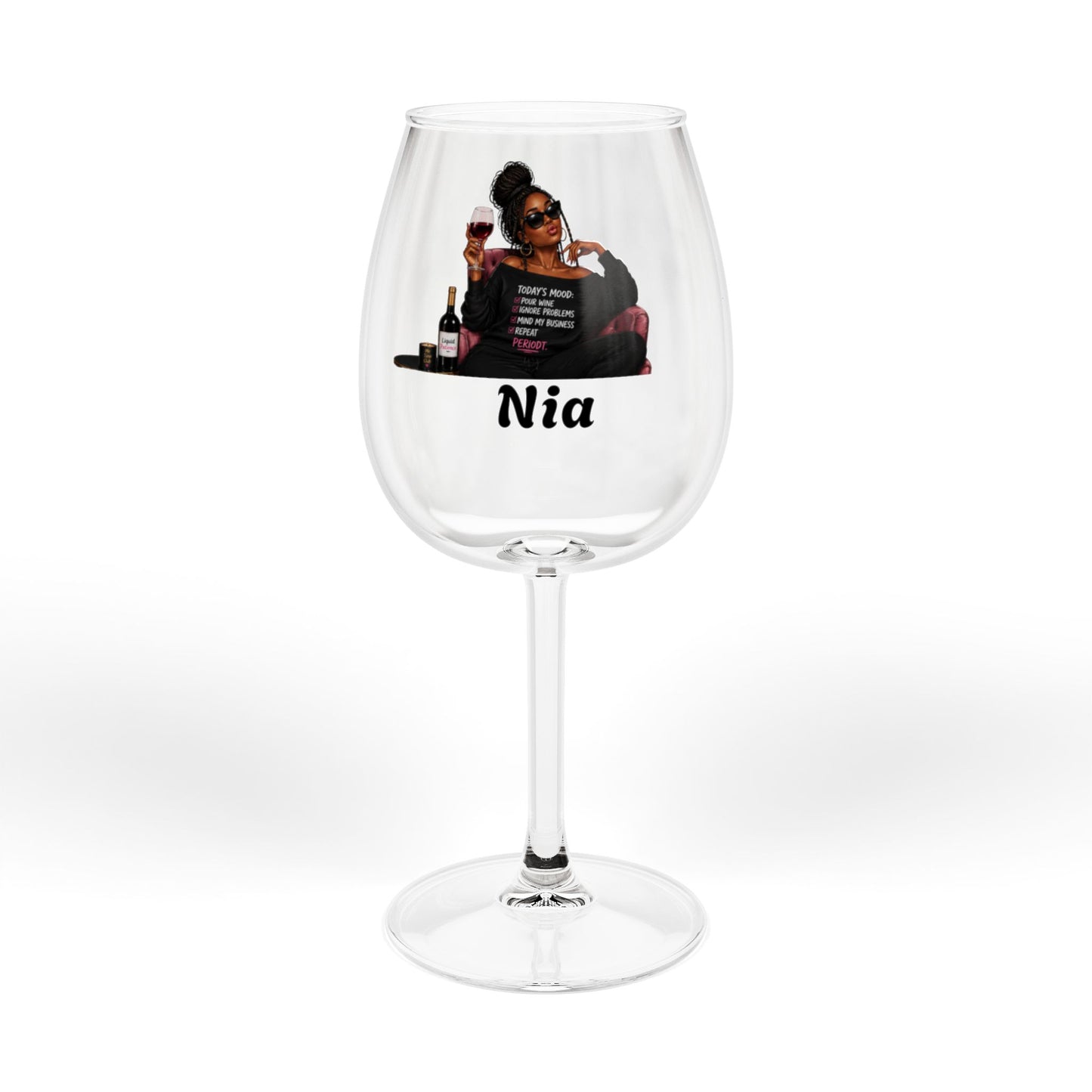 Personalized 12oz Wine Glass — "Nia" Champagne Toast Design