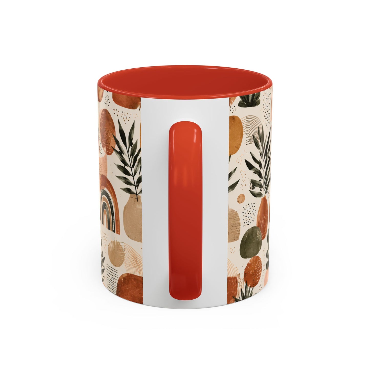 Boho Earth Tone Accent Coffee Mug — Abstract Rainbows & Plants (11/15oz)