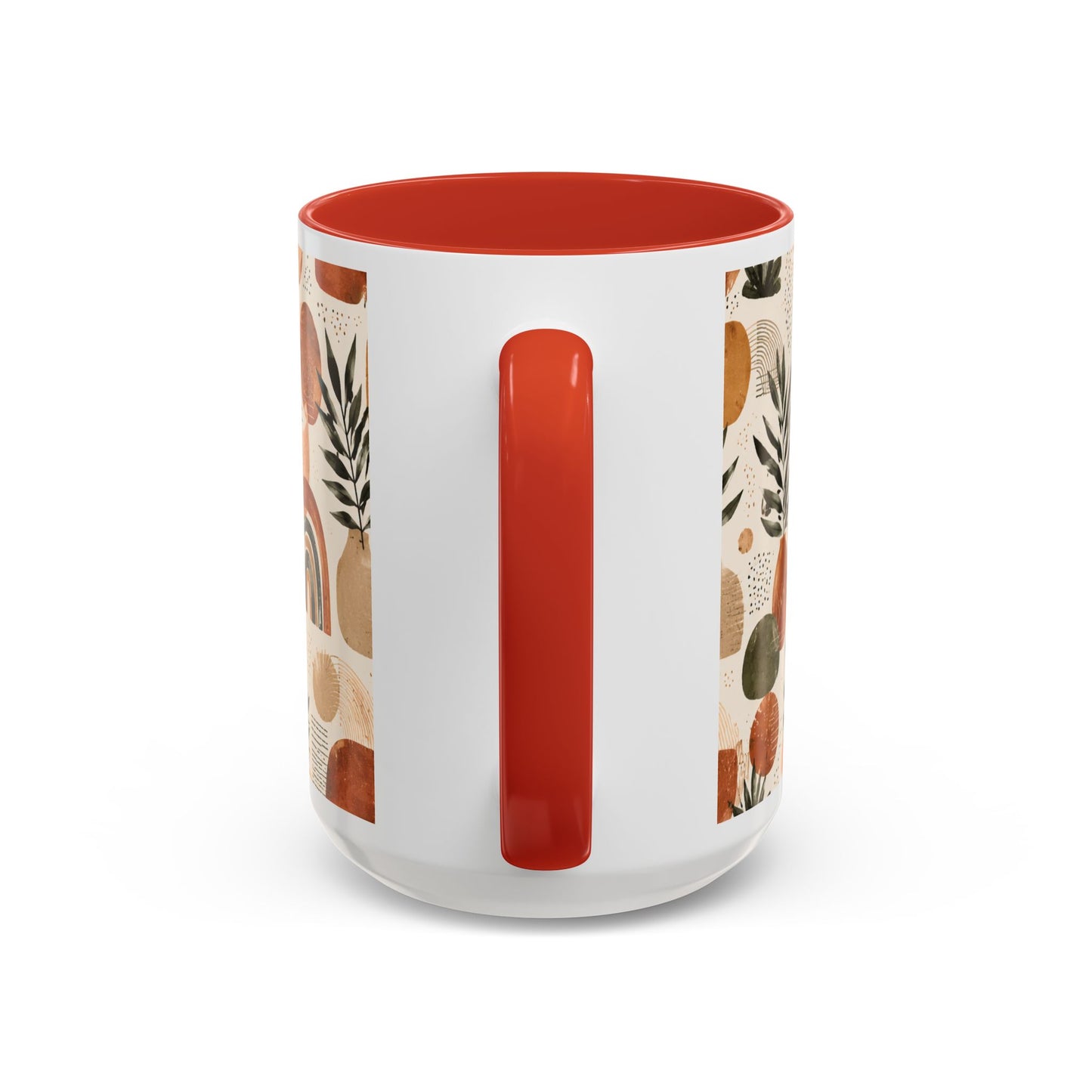 Boho Earth Tone Accent Coffee Mug — Abstract Rainbows & Plants (11/15oz)