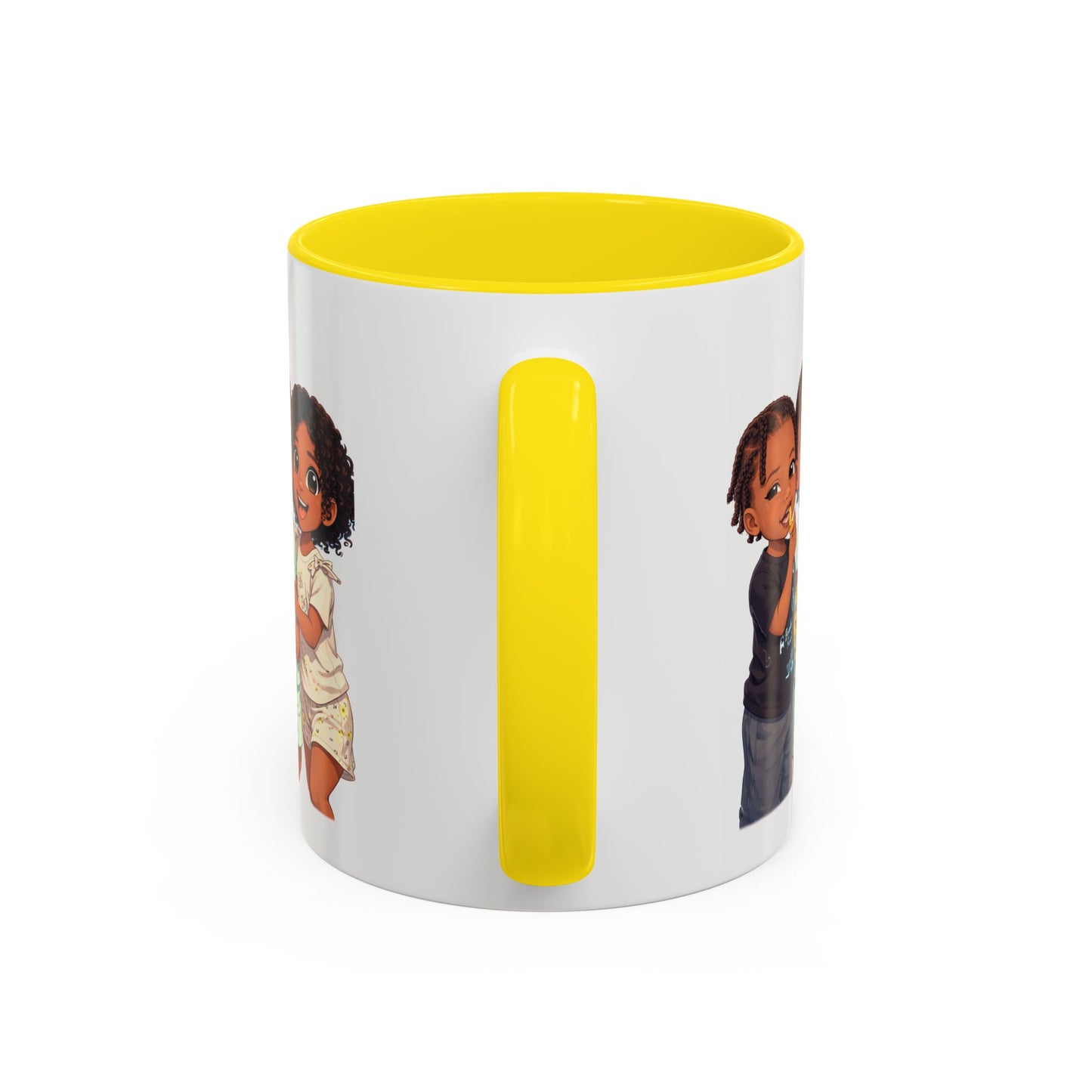 Cute Kids Trio Accent Coffee Mug — Adorable Cartoon Siblings Design (11/15oz)