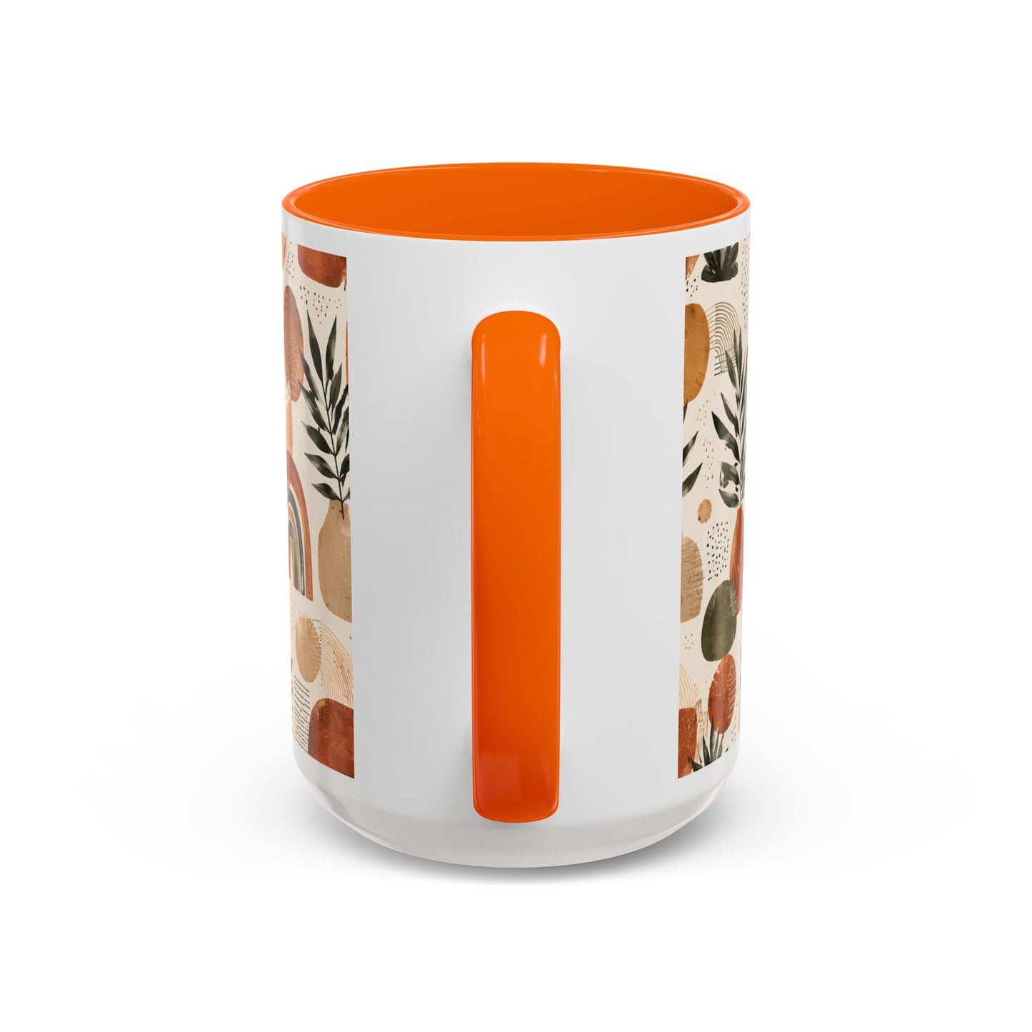 Boho Earth Tone Accent Coffee Mug — Abstract Rainbows & Plants (11/15oz)