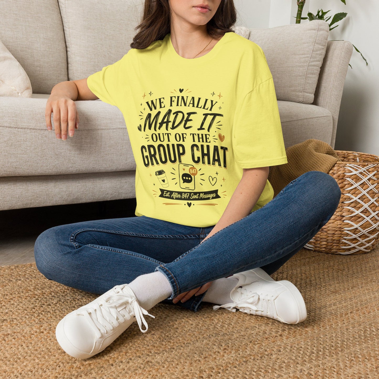 T-Shirt — “We Finally Made It Out of the Group Chat” Funny Friendship Tee