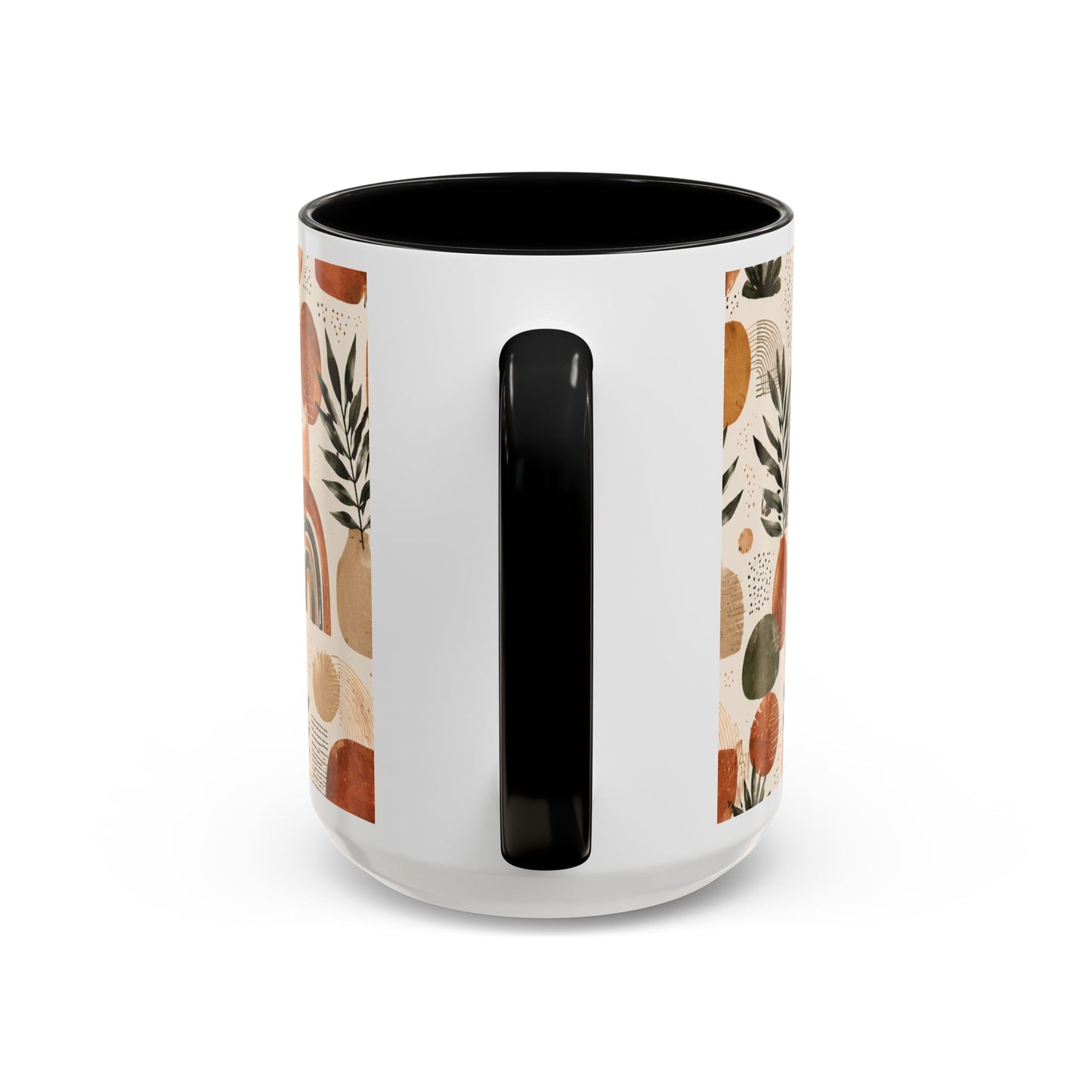 Boho Earth Tone Accent Coffee Mug — Abstract Rainbows & Plants (11/15oz)