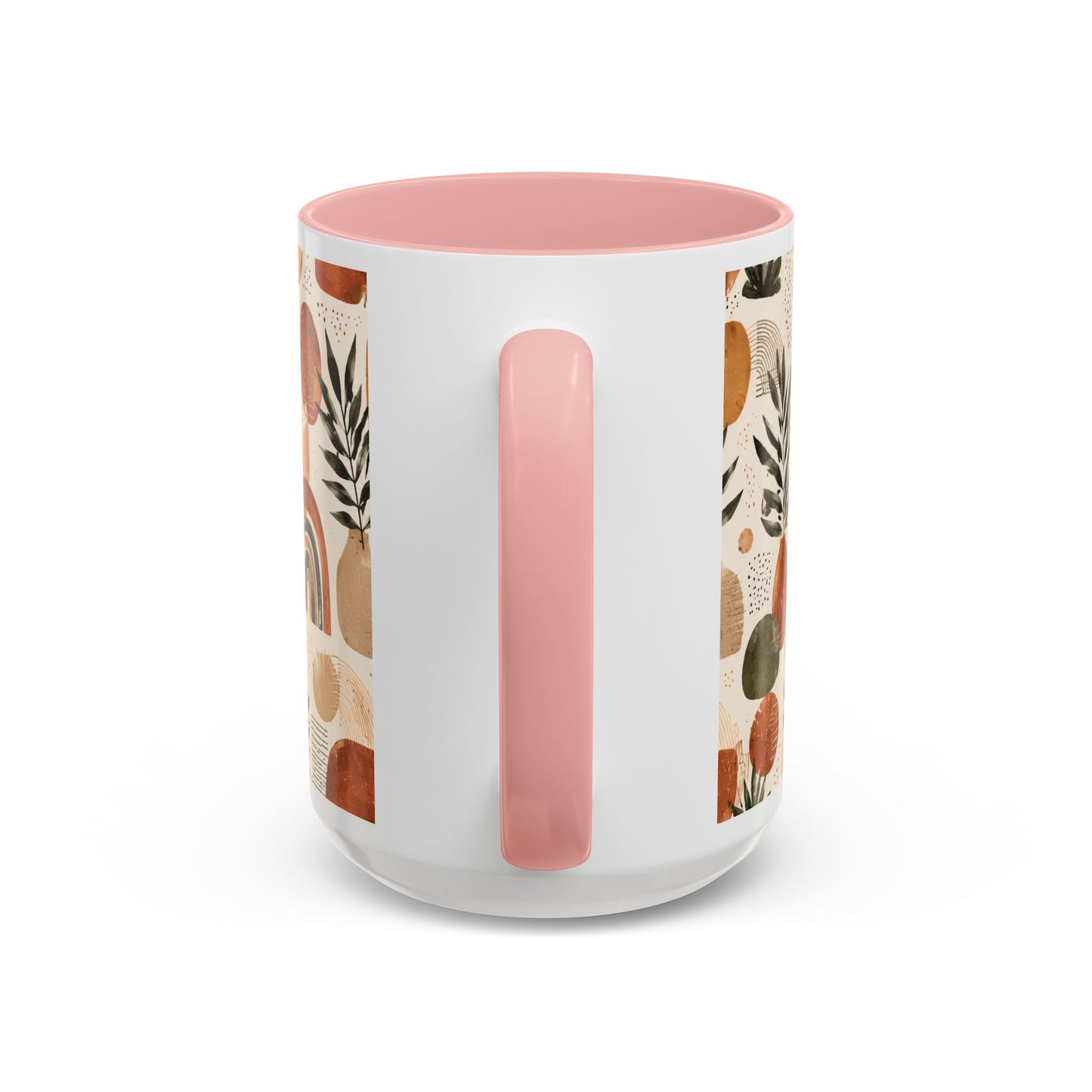 Boho Earth Tone Accent Coffee Mug — Abstract Rainbows & Plants (11/15oz)