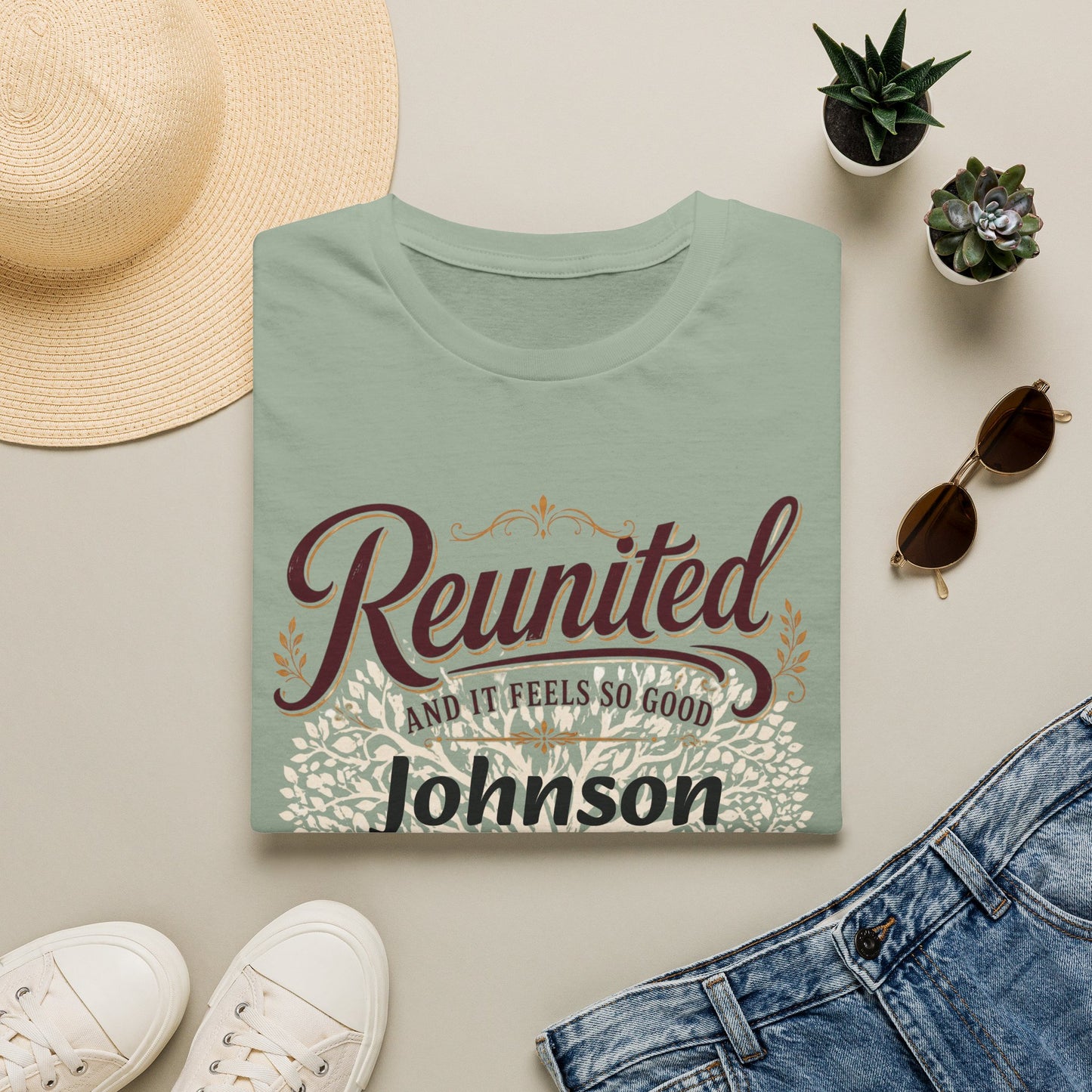 Family Reunion T-Shirt — "Reunited and It Feels So Good" Personalized Johnson, 2026