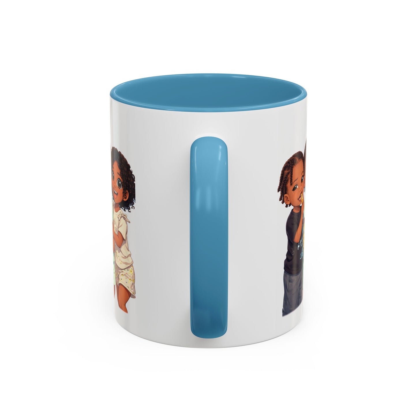 Cute Kids Trio Accent Coffee Mug — Adorable Cartoon Siblings Design (11/15oz)