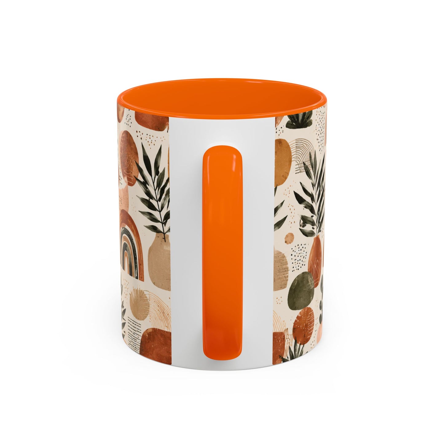 Boho Earth Tone Accent Coffee Mug — Abstract Rainbows & Plants (11/15oz)
