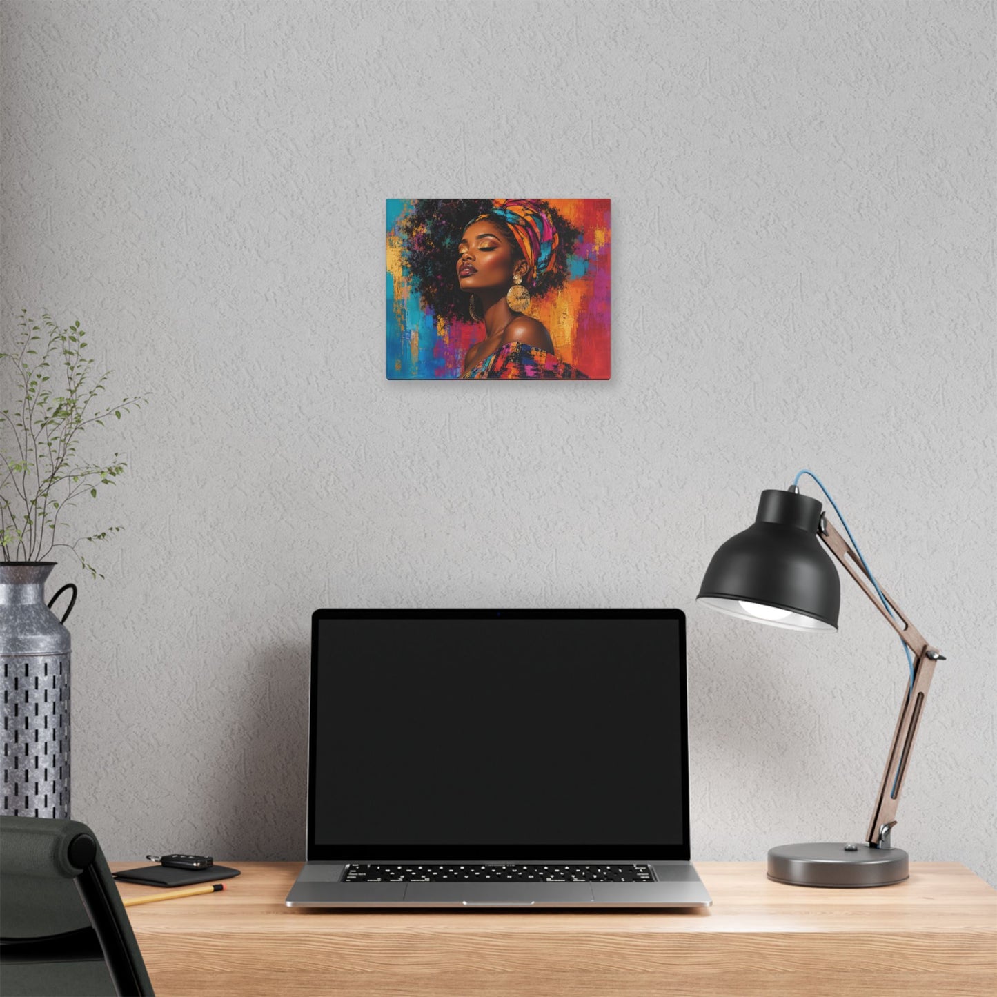 Afrocentric Woman Portrait Canvas — Colorful Headwrap Wall Art