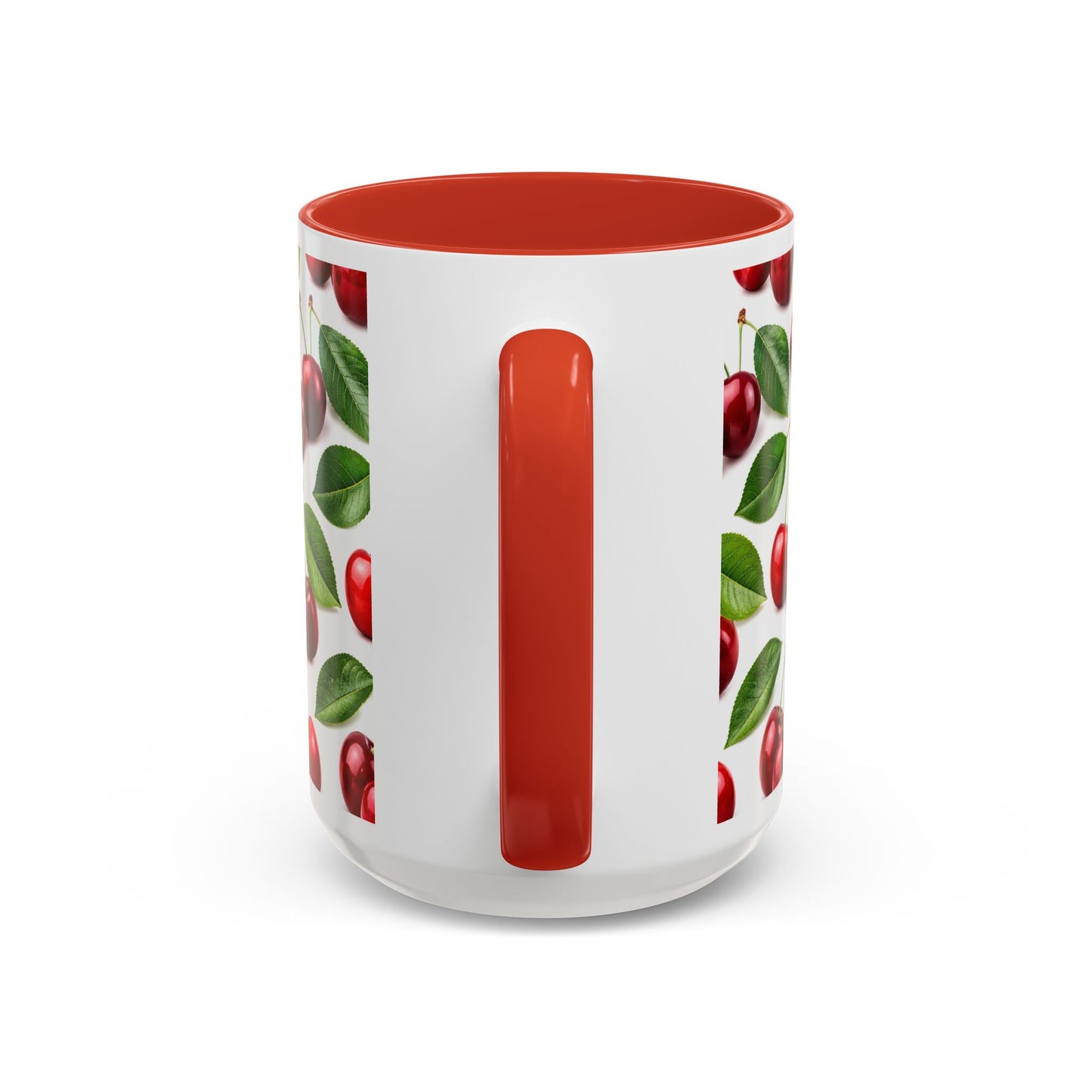 Cherry Pattern Accent Coffee Mug — Retro Red Cherry Ceramic Cup (11/15 oz)