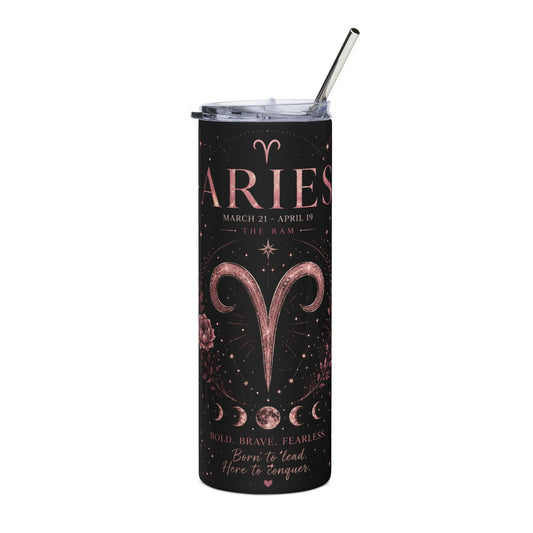 Aries 20oz Stainless Tumbler — Zodiac Horoscope Travel Cup (March 21–April 19)