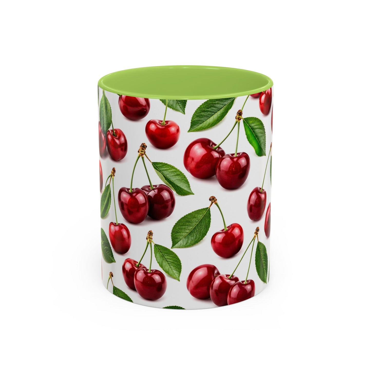 Cherry Pattern Accent Coffee Mug — Retro Red Cherry Ceramic Cup (11/15 oz)
