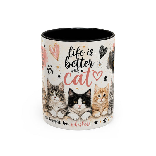 Life Is Better With a Cat Accent Coffee Mug — Cute Cat Lover Gift (11/15oz)