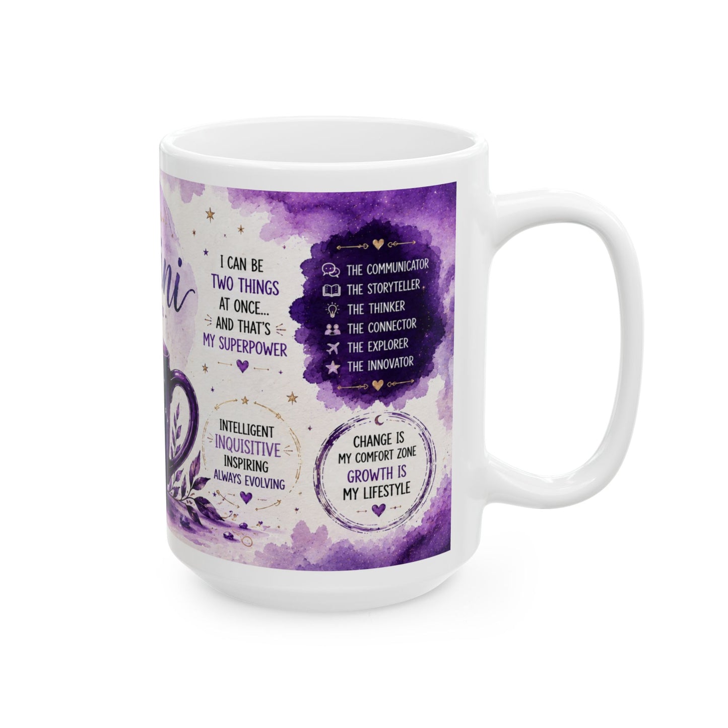 Gemini Zodiac Coffee Mug — Purple Astrology Horoscope Ceramic Mug (May 21–June 20)