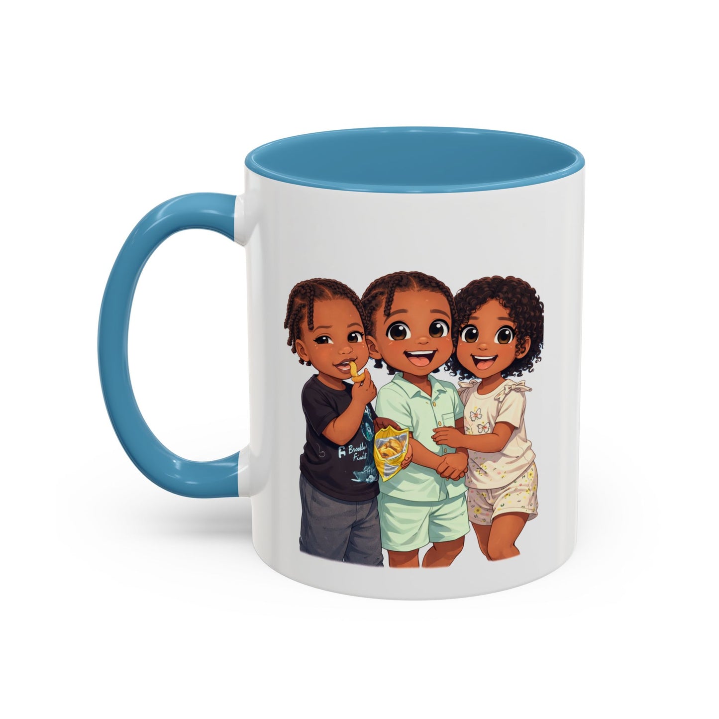 Cute Kids Trio Accent Coffee Mug — Adorable Cartoon Siblings Design (11/15oz)