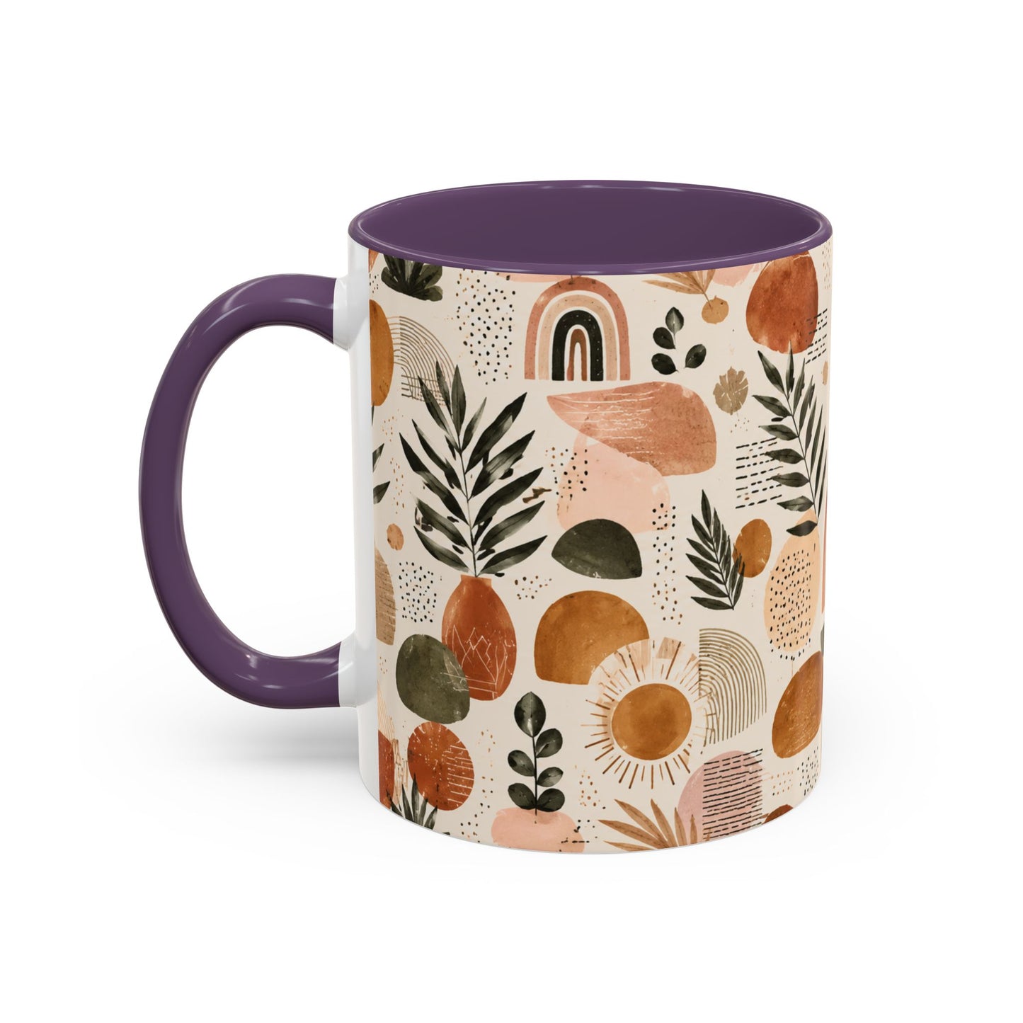 Boho Earth Tone Accent Coffee Mug — Abstract Rainbows & Plants (11/15oz)