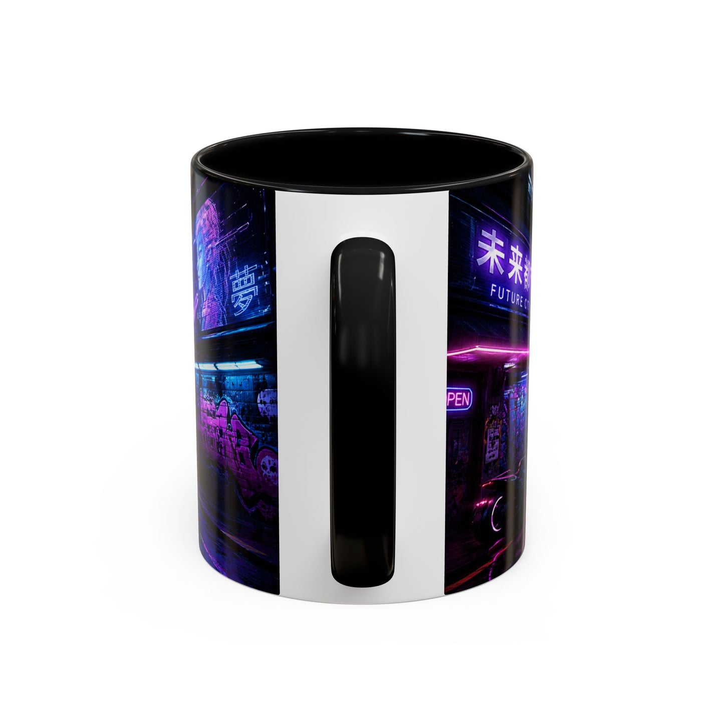 Neon Cityscape Coffee Mug - Cyberpunk Night Street 11/15oz Accent Mug