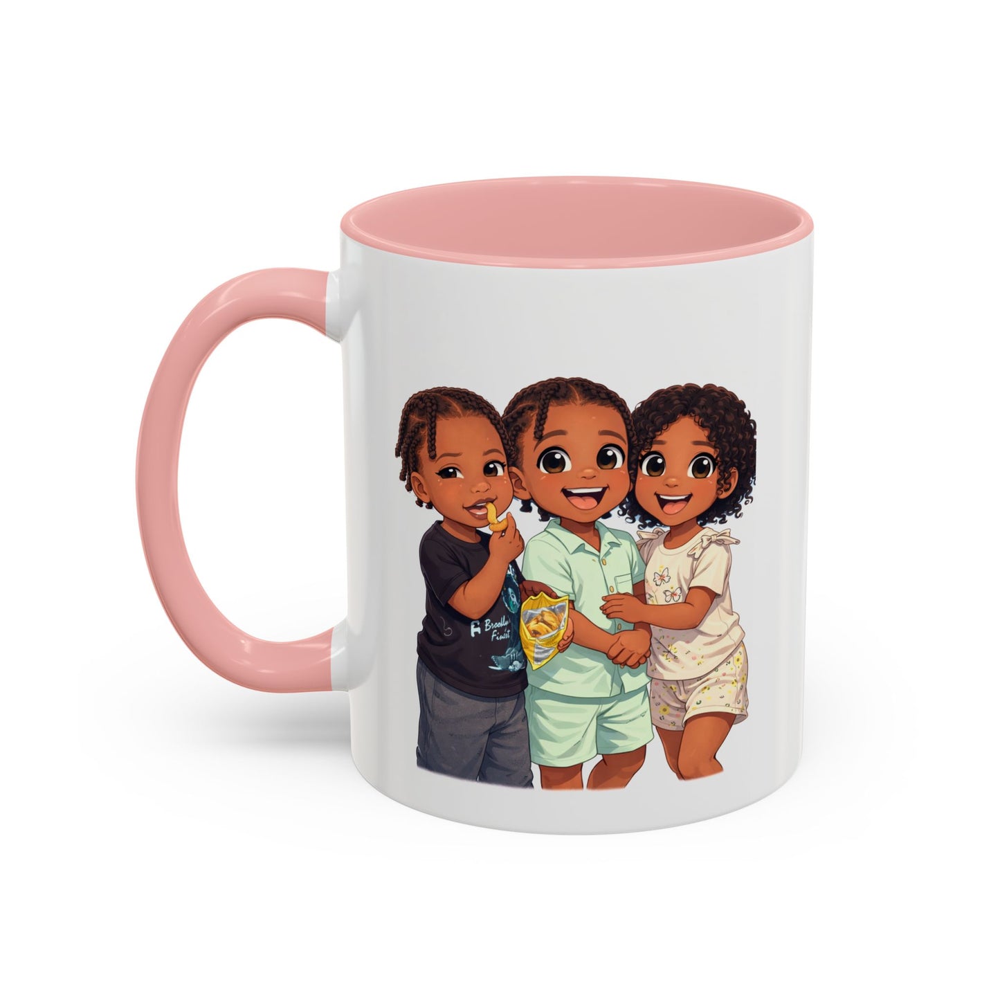 Cute Kids Trio Accent Coffee Mug — Adorable Cartoon Siblings Design (11/15oz)