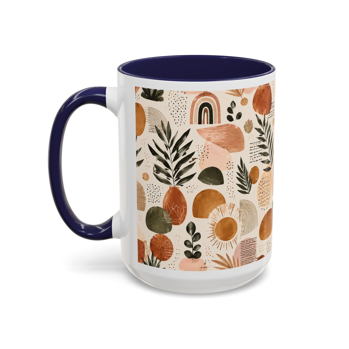 Boho Earth Tone Accent Coffee Mug — Abstract Rainbows & Plants (11/15oz)