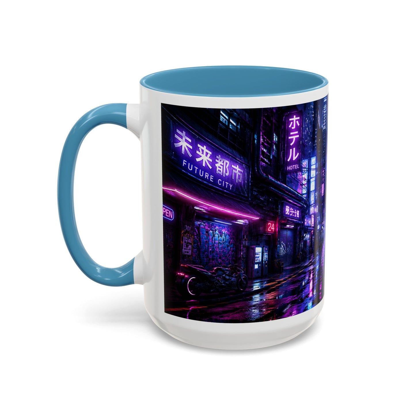 Neon Cityscape Coffee Mug - Cyberpunk Night Street 11/15oz Accent Mug