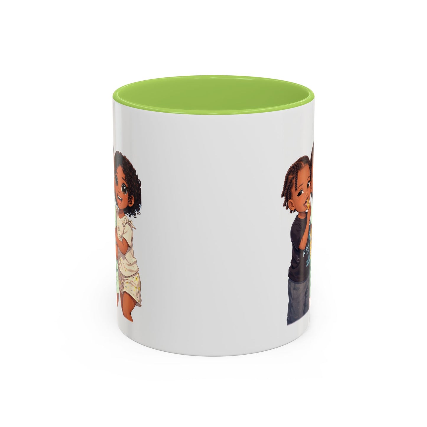 Cute Kids Trio Accent Coffee Mug — Adorable Cartoon Siblings Design (11/15oz)