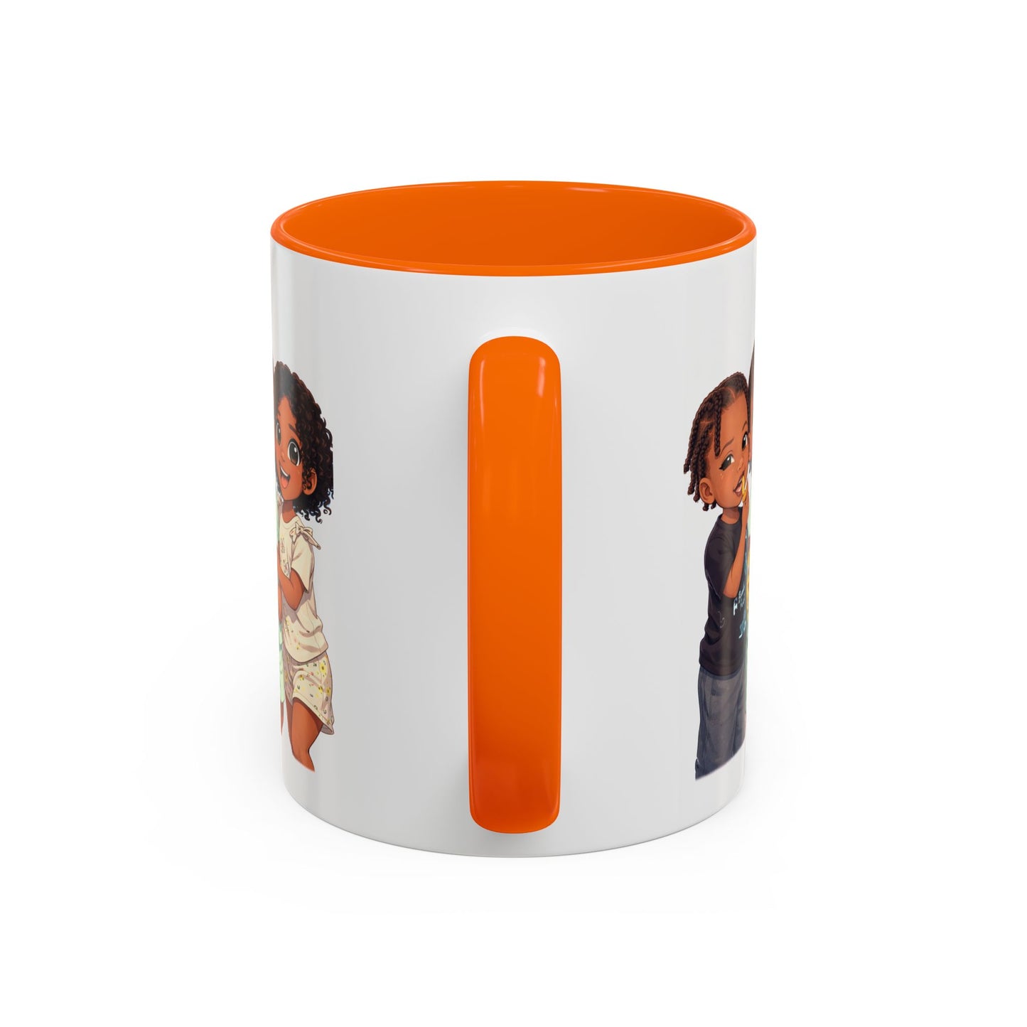 Cute Kids Trio Accent Coffee Mug — Adorable Cartoon Siblings Design (11/15oz)