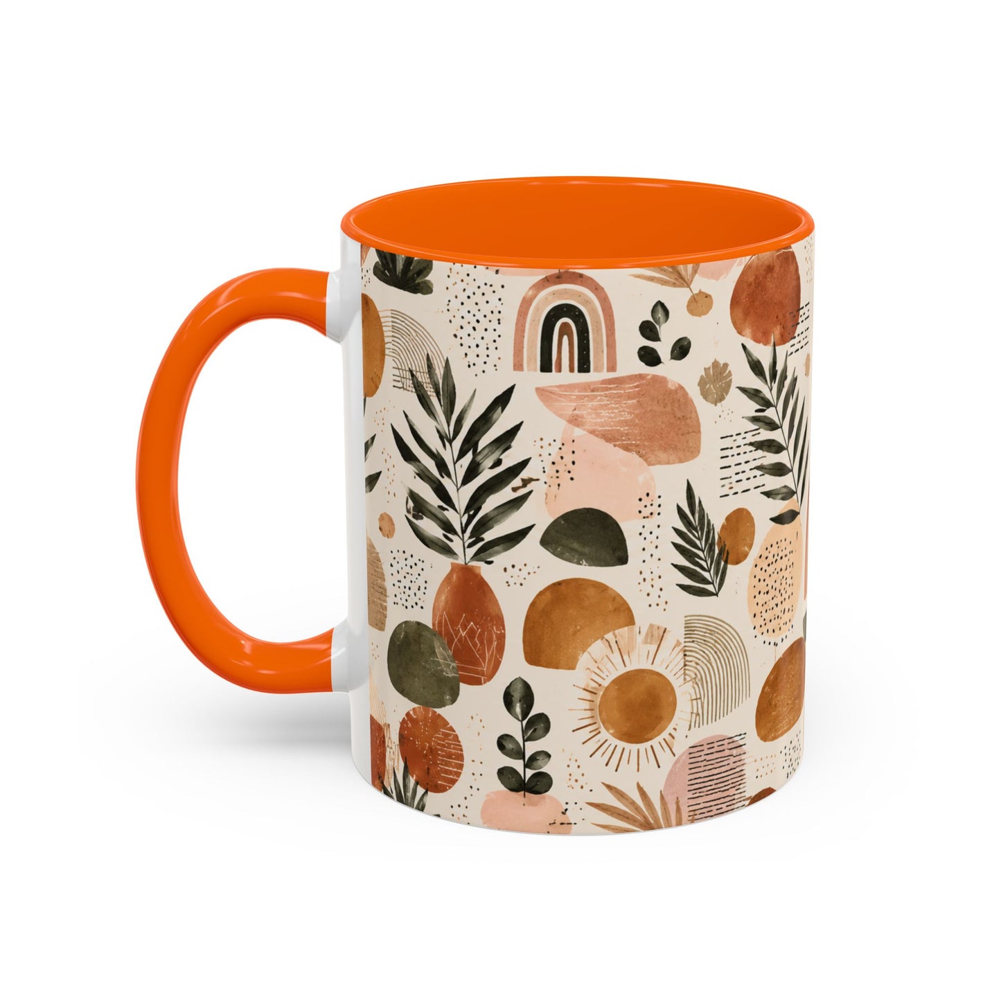 Boho Earth Tone Accent Coffee Mug — Abstract Rainbows & Plants (11/15oz)