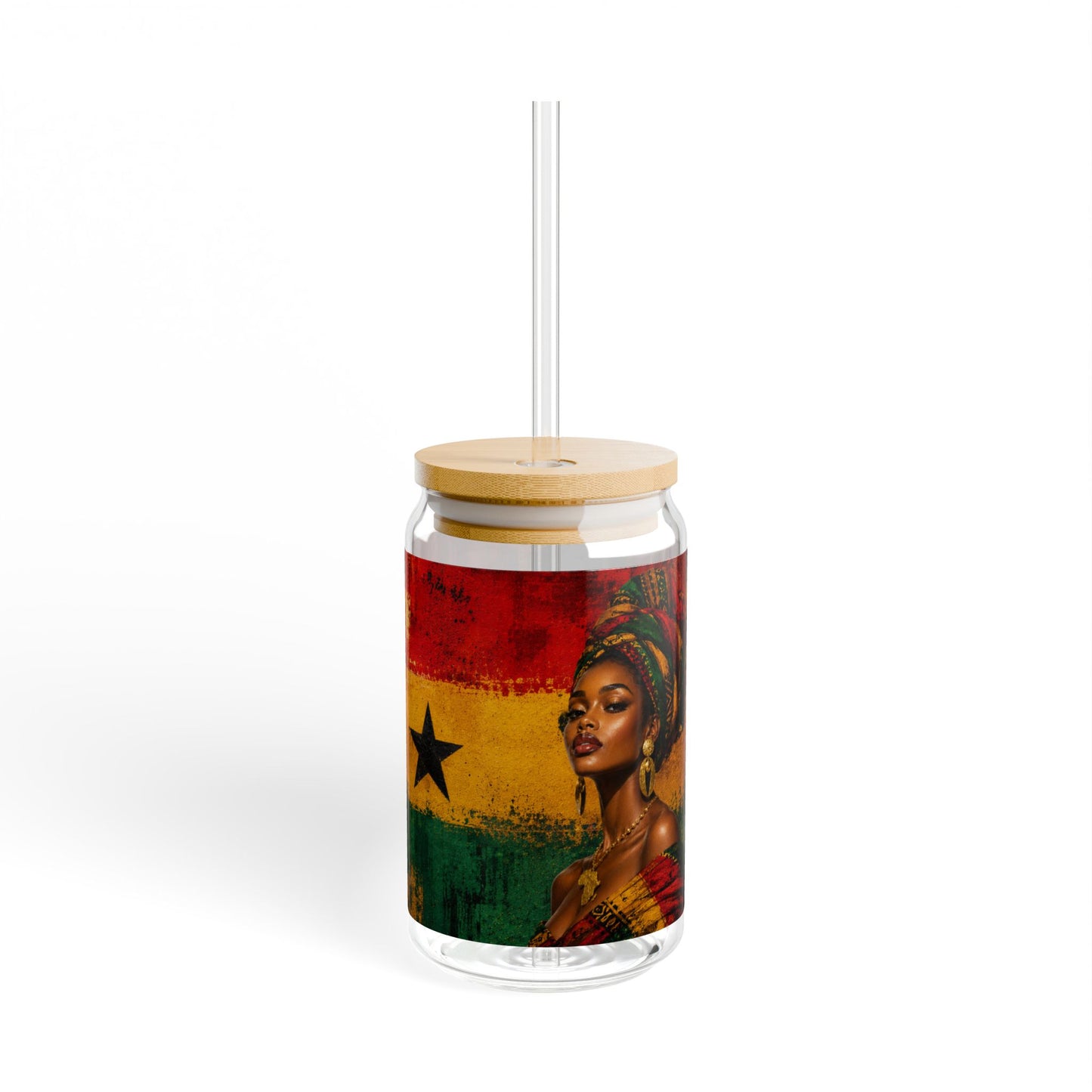 Ghana Flag Sipper Glass — 16oz African Queen Design