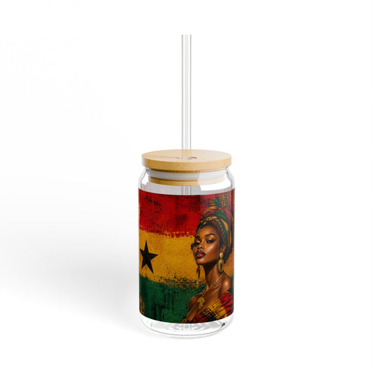 Ghana Flag Sipper Glass — 16oz African Queen Design