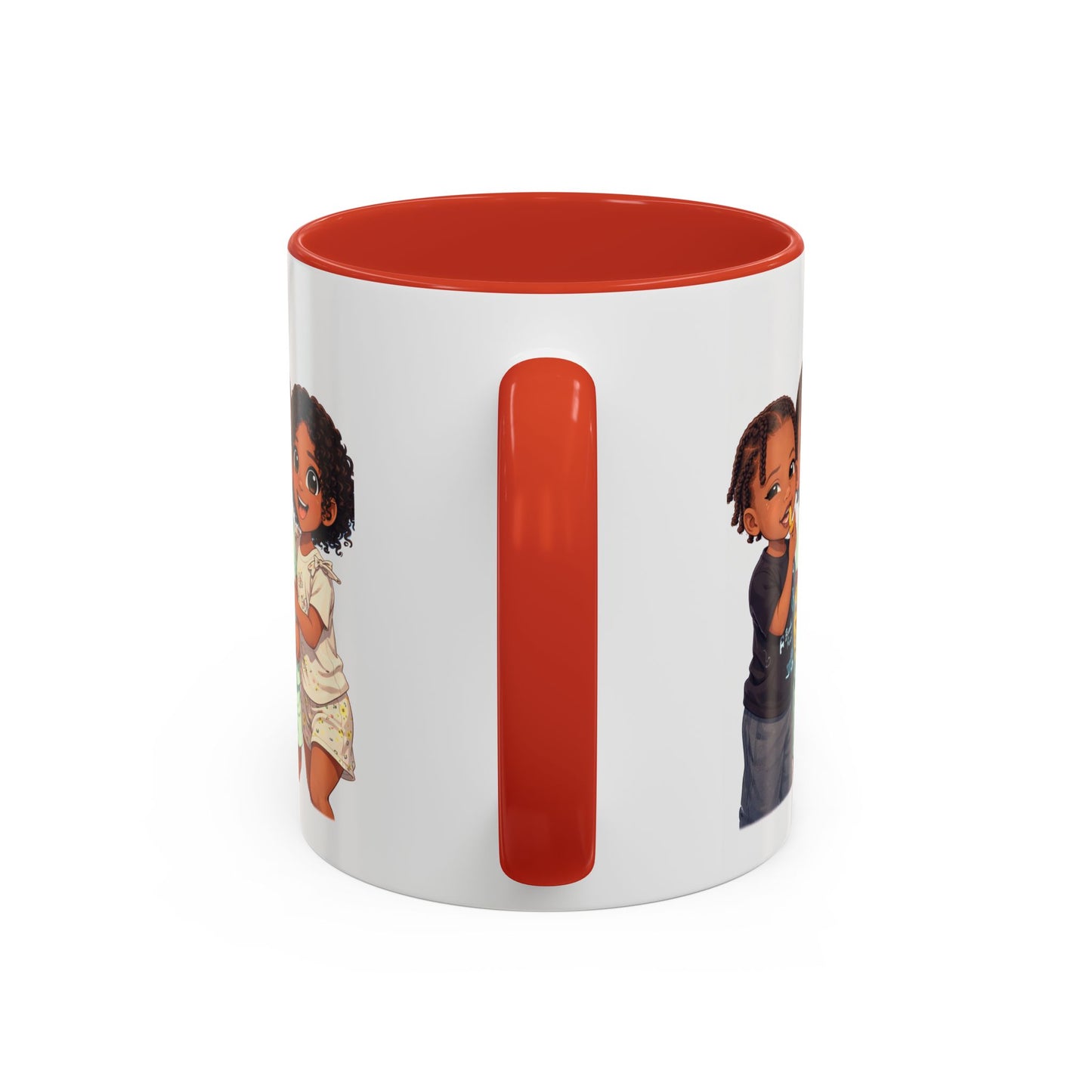 Cute Kids Trio Accent Coffee Mug — Adorable Cartoon Siblings Design (11/15oz)