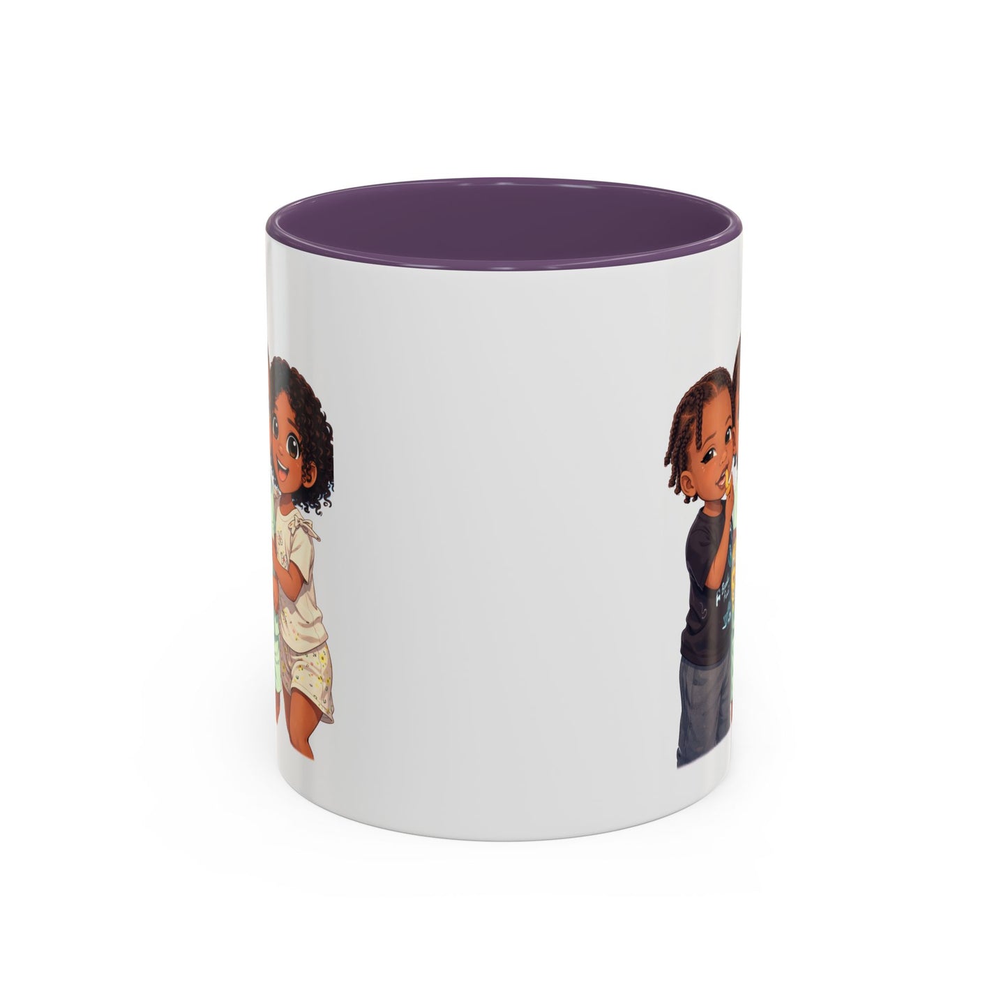 Cute Kids Trio Accent Coffee Mug — Adorable Cartoon Siblings Design (11/15oz)