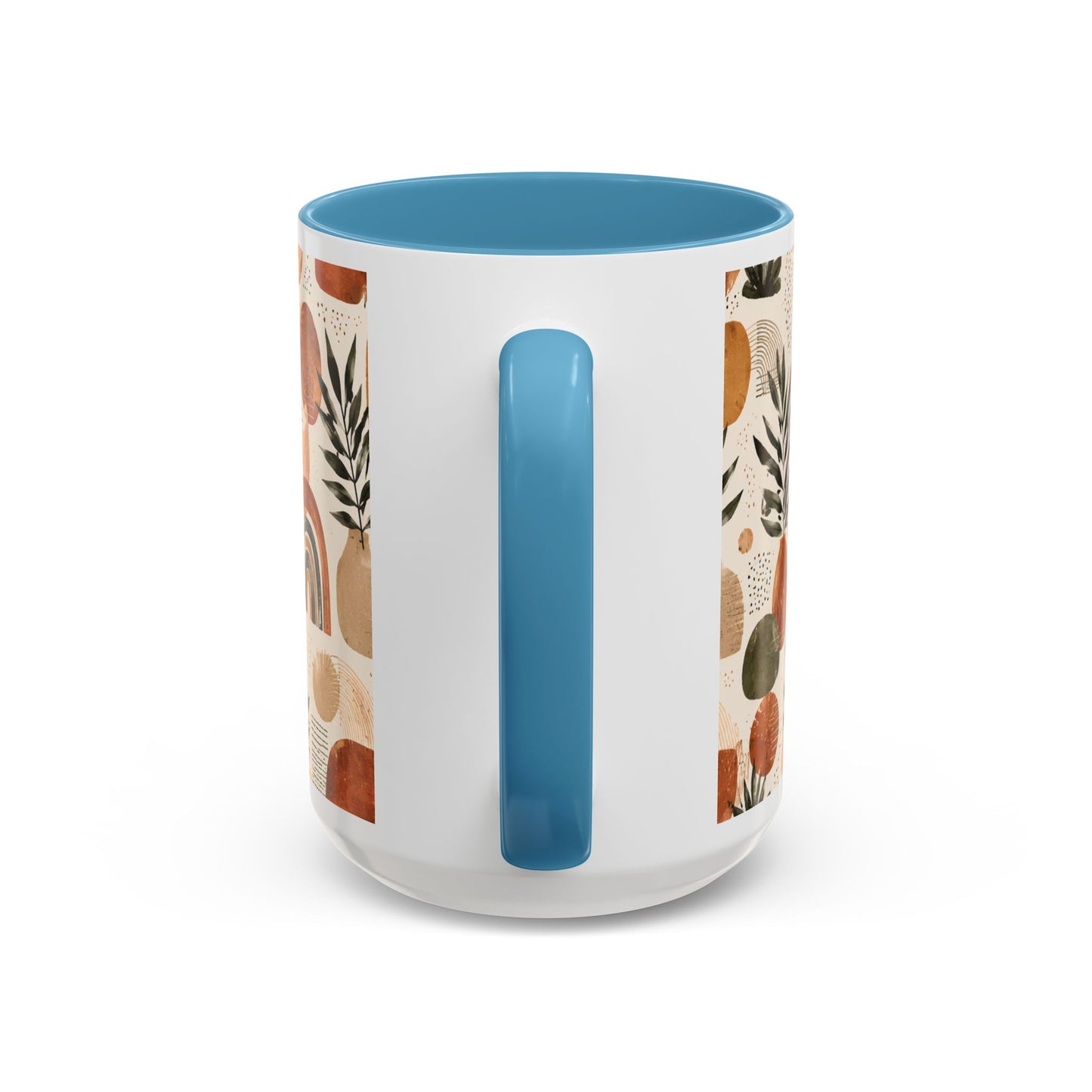 Boho Earth Tone Accent Coffee Mug — Abstract Rainbows & Plants (11/15oz)