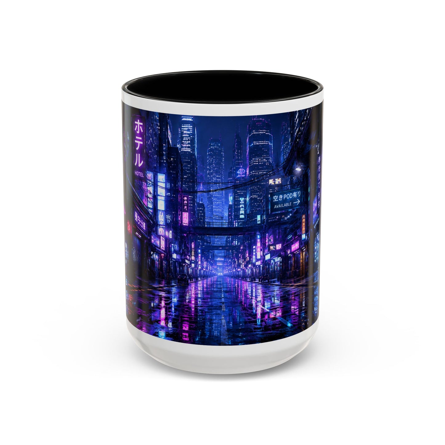 Neon Cityscape Coffee Mug - Cyberpunk Night Street 11/15oz Accent Mug