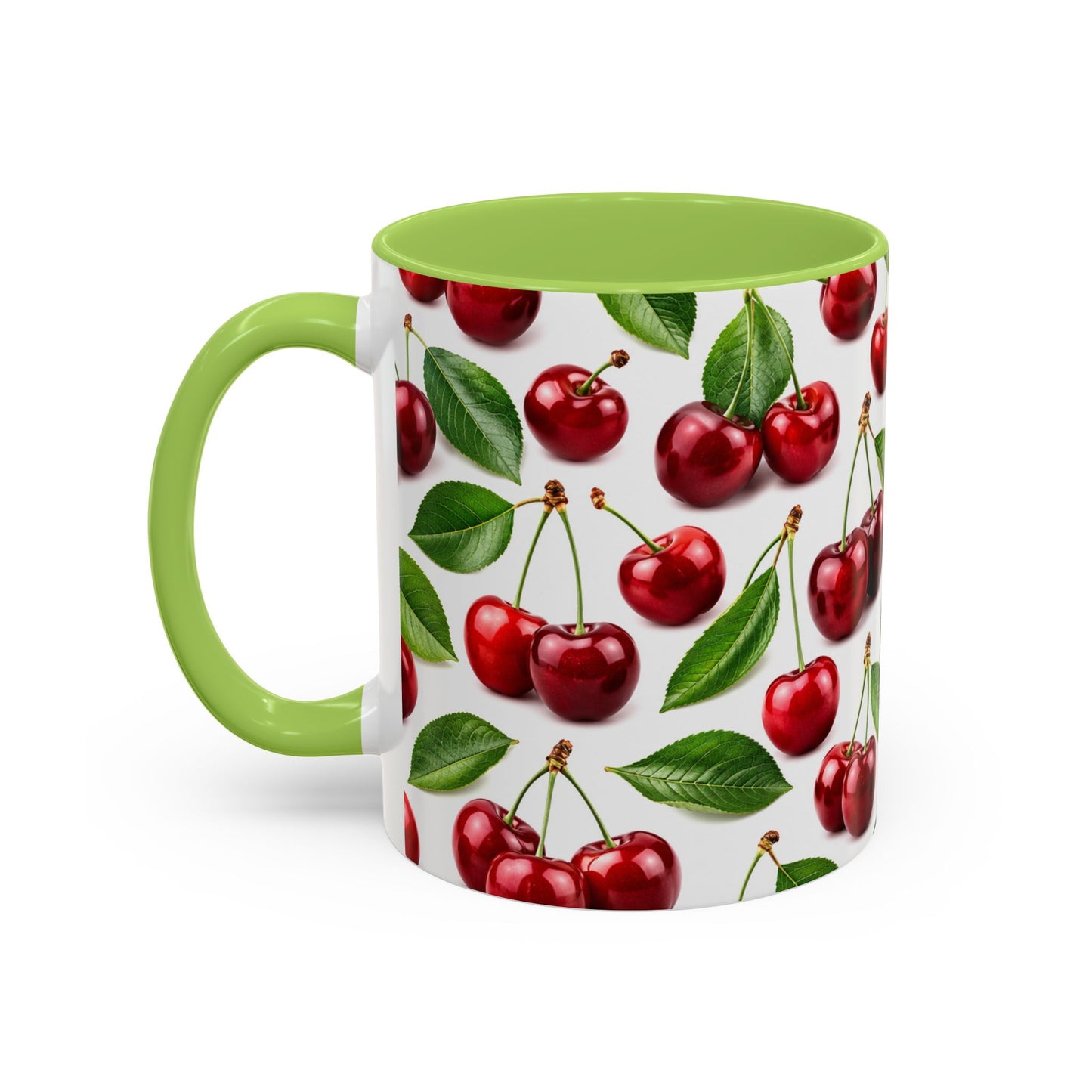 Cherry Pattern Accent Coffee Mug — Retro Red Cherry Ceramic Cup (11/15 oz)