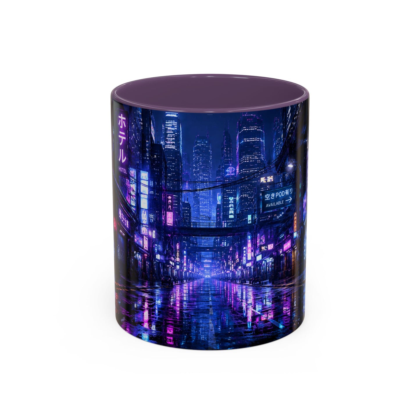 Neon Cityscape Coffee Mug - Cyberpunk Night Street 11/15oz Accent Mug