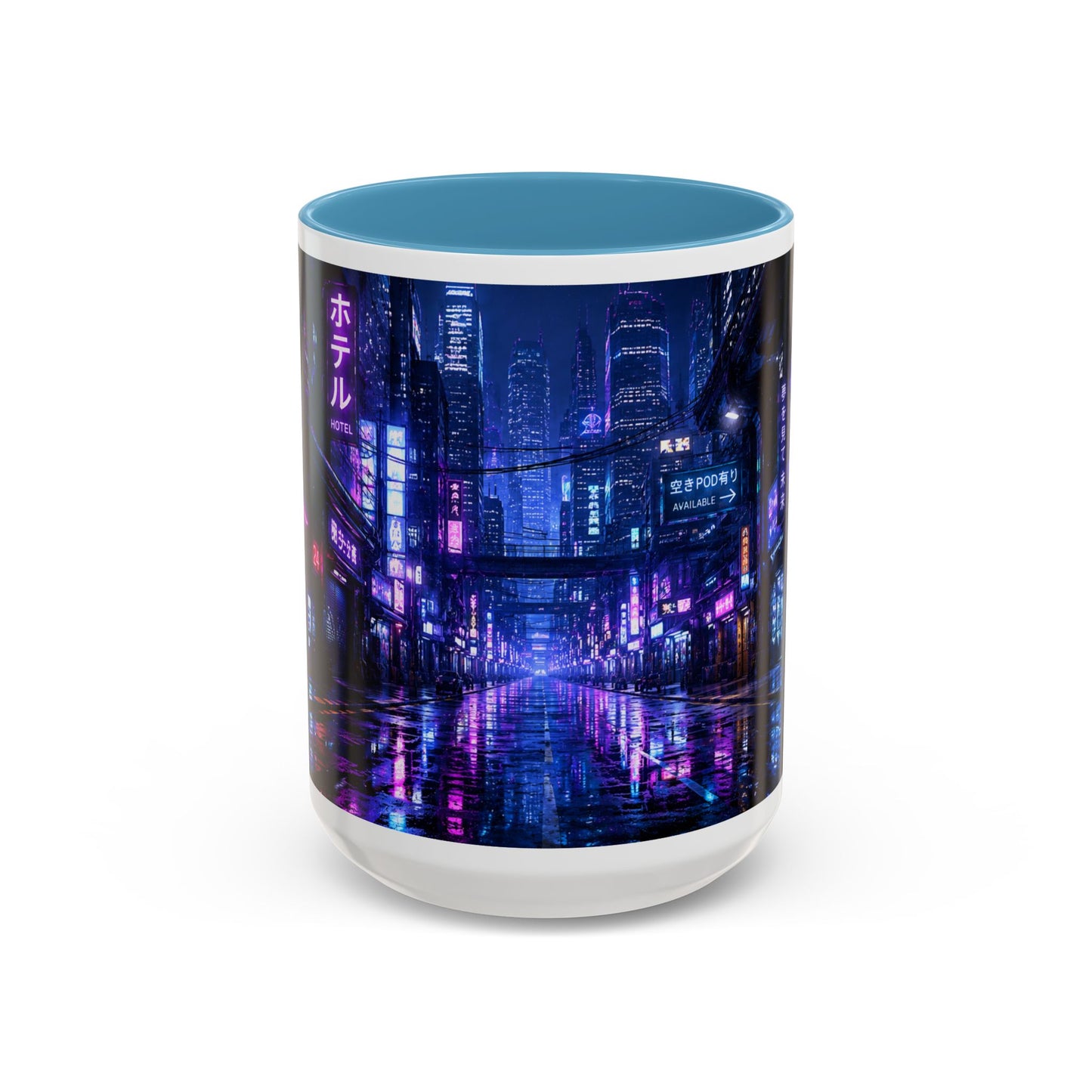 Neon Cityscape Coffee Mug - Cyberpunk Night Street 11/15oz Accent Mug
