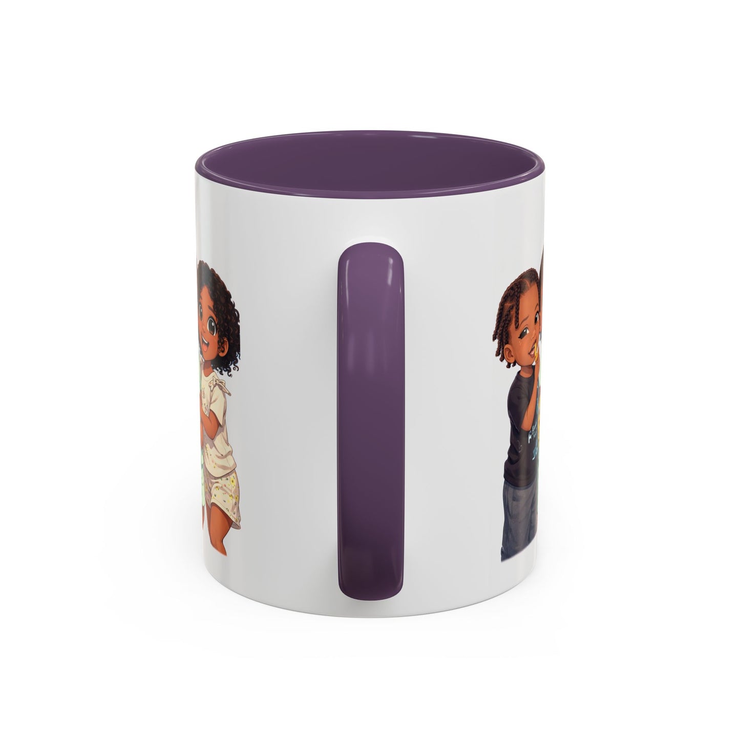 Cute Kids Trio Accent Coffee Mug — Adorable Cartoon Siblings Design (11/15oz)